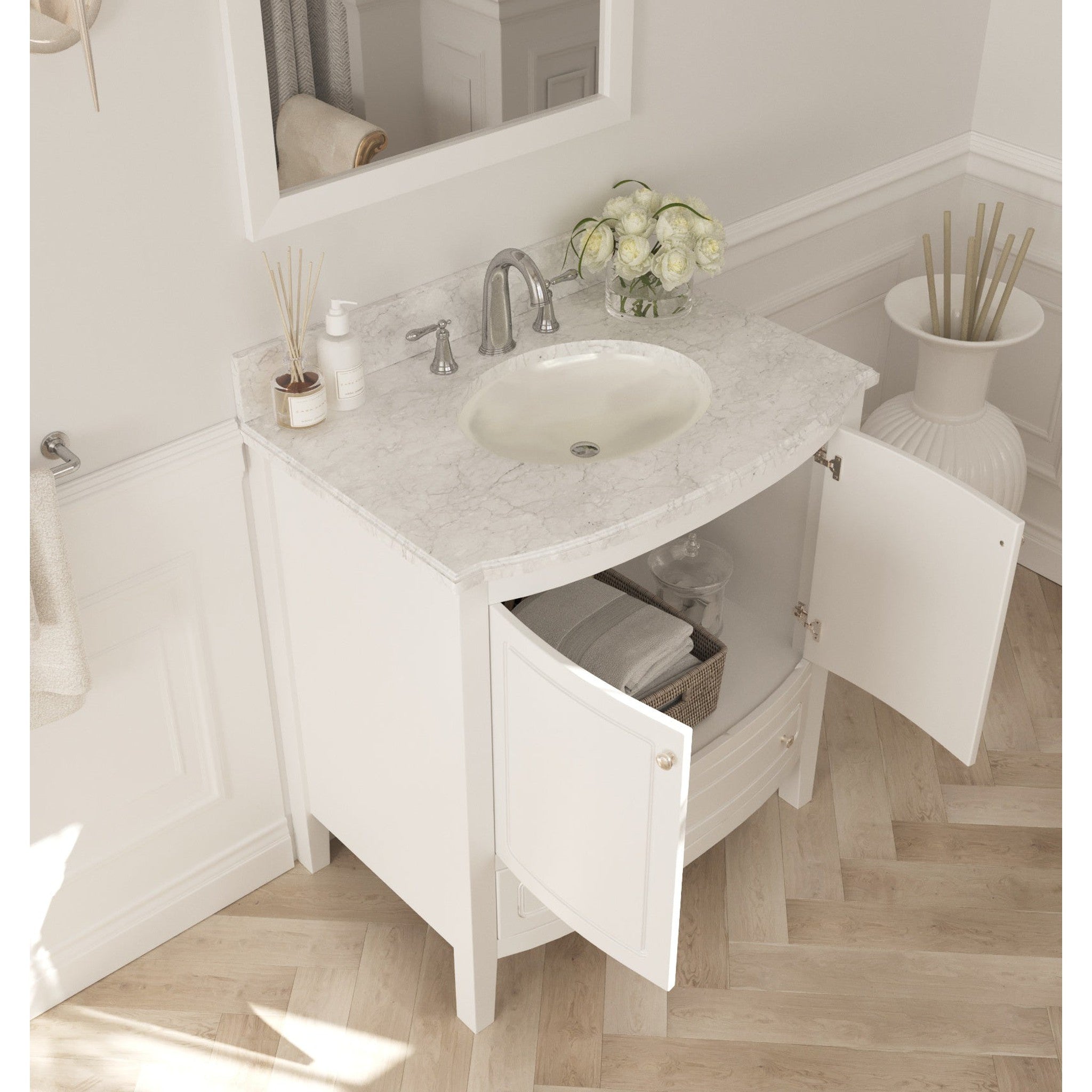 Estella 32" White Bathroom Vanity with White Carrara Marble Countertop