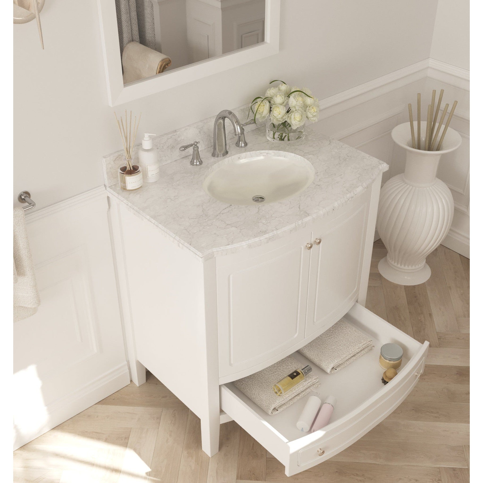 Estella 32" White Bathroom Vanity with White Carrara Marble Countertop