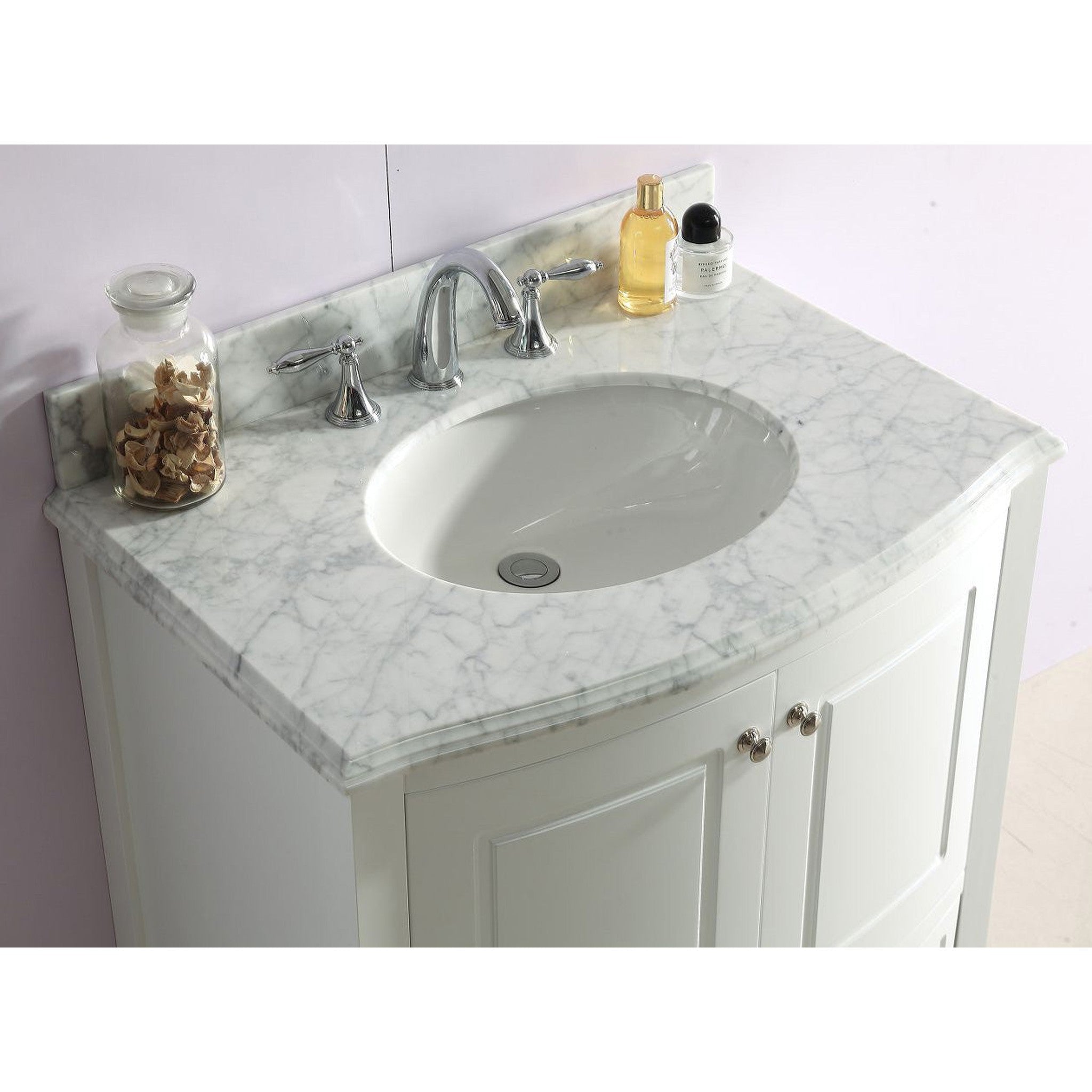 Estella 32" White Bathroom Vanity with White Carrara Marble Countertop