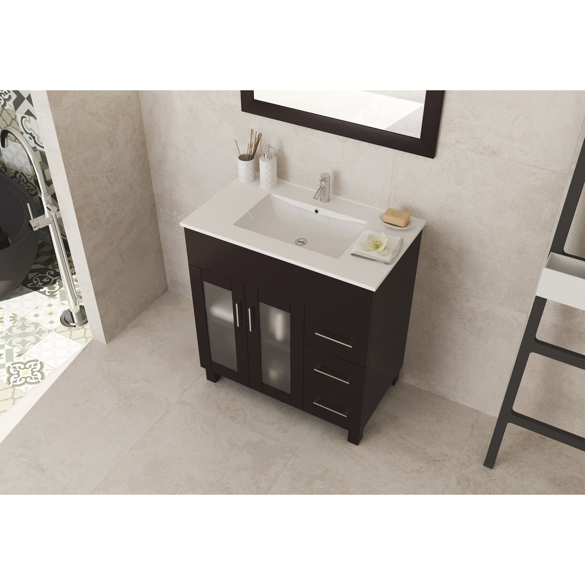 Nova 32" Brown Bathroom Vanity with White Ceramic Basin Countertop