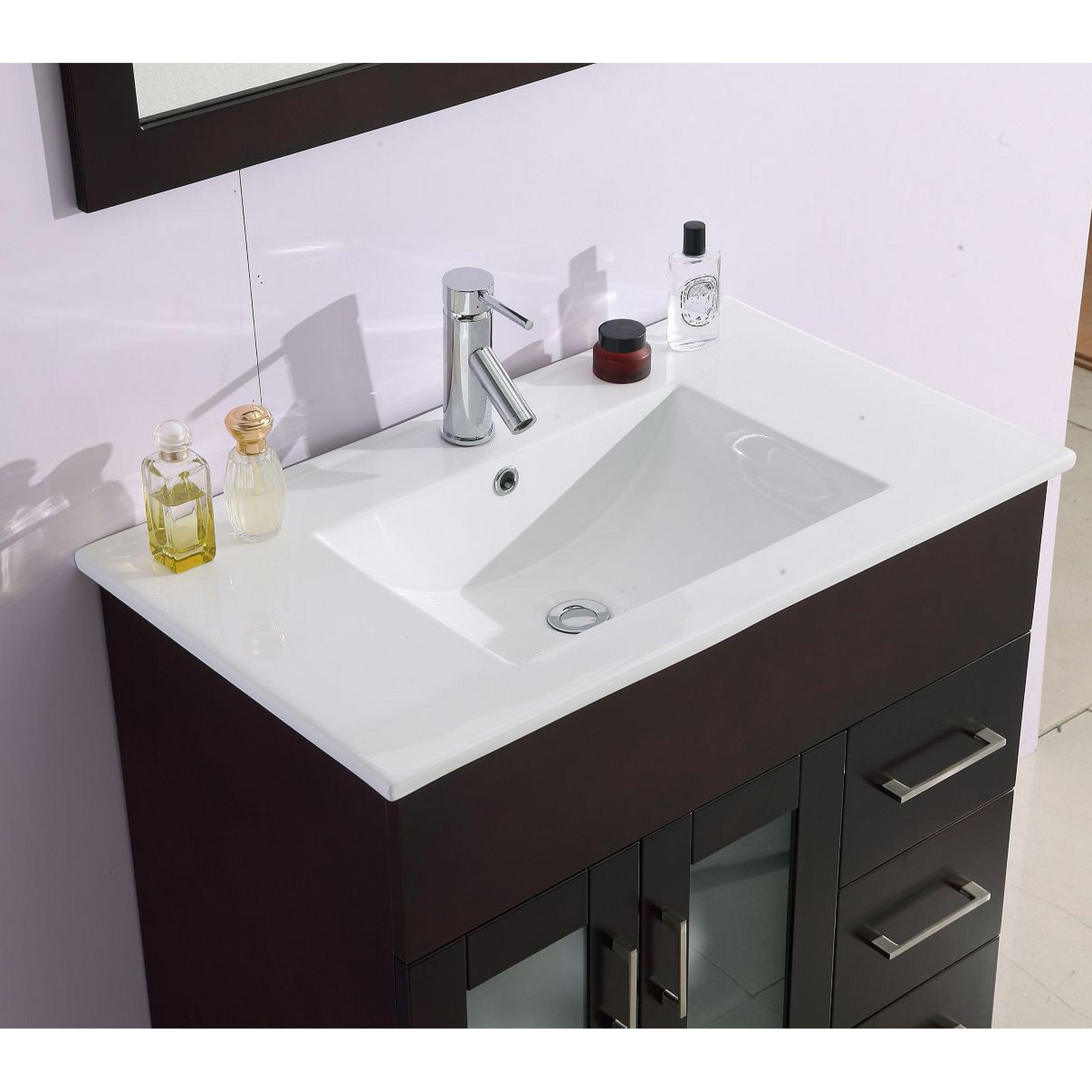 Nova 32" Brown Bathroom Vanity with White Ceramic Basin Countertop