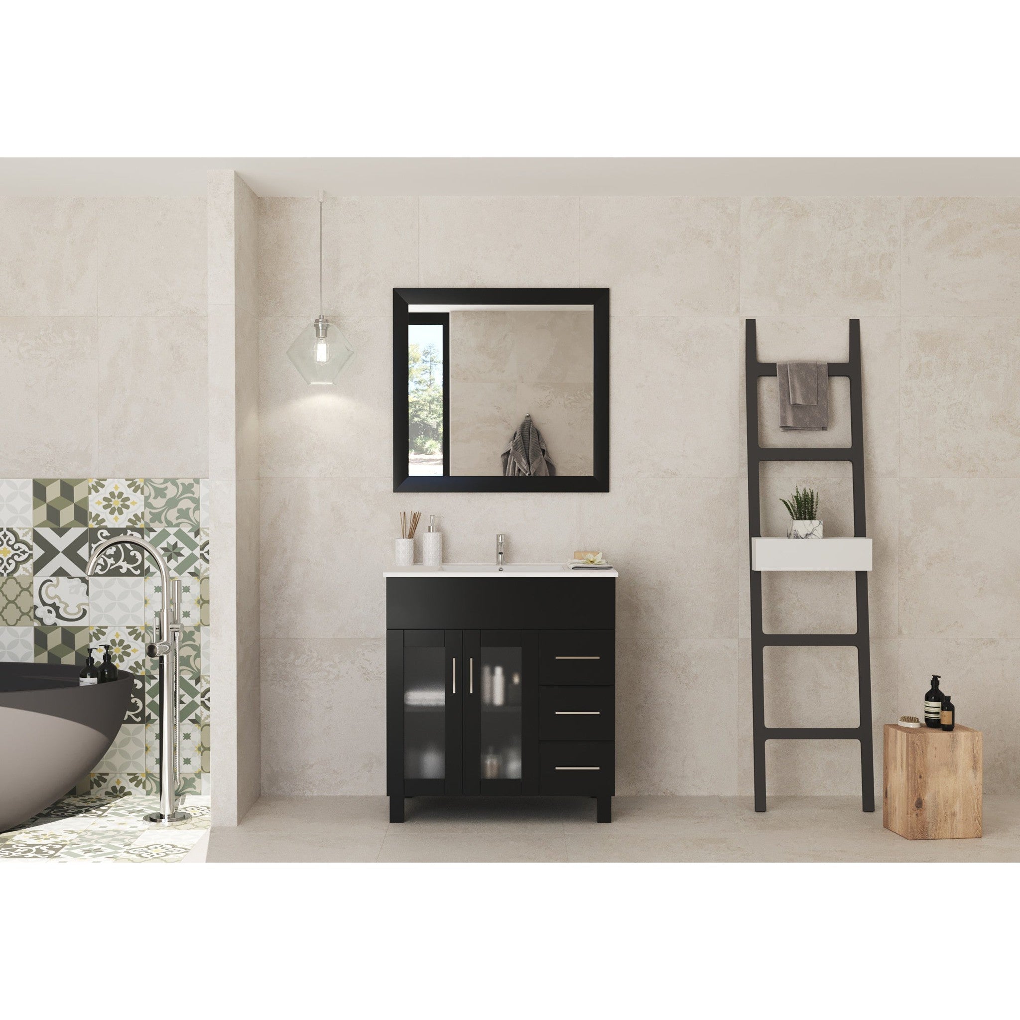 Nova 32" Espresso Bathroom Vanity with White Ceramic Basin Countertop