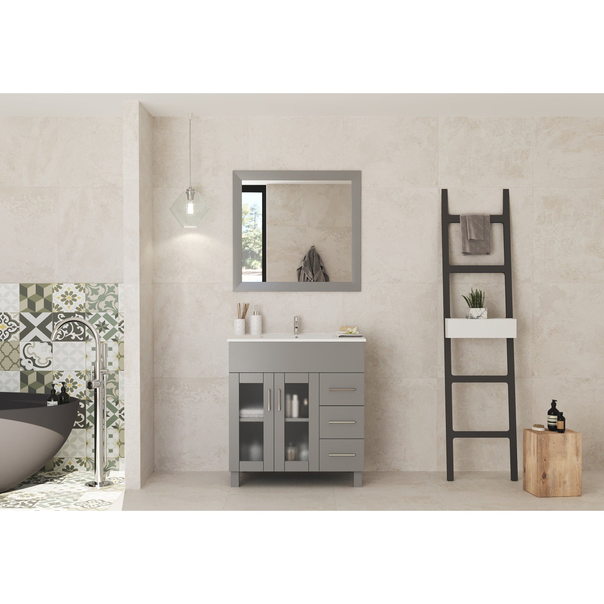 Nova 32" Grey Bathroom Vanity with White Ceramic Basin Countertop