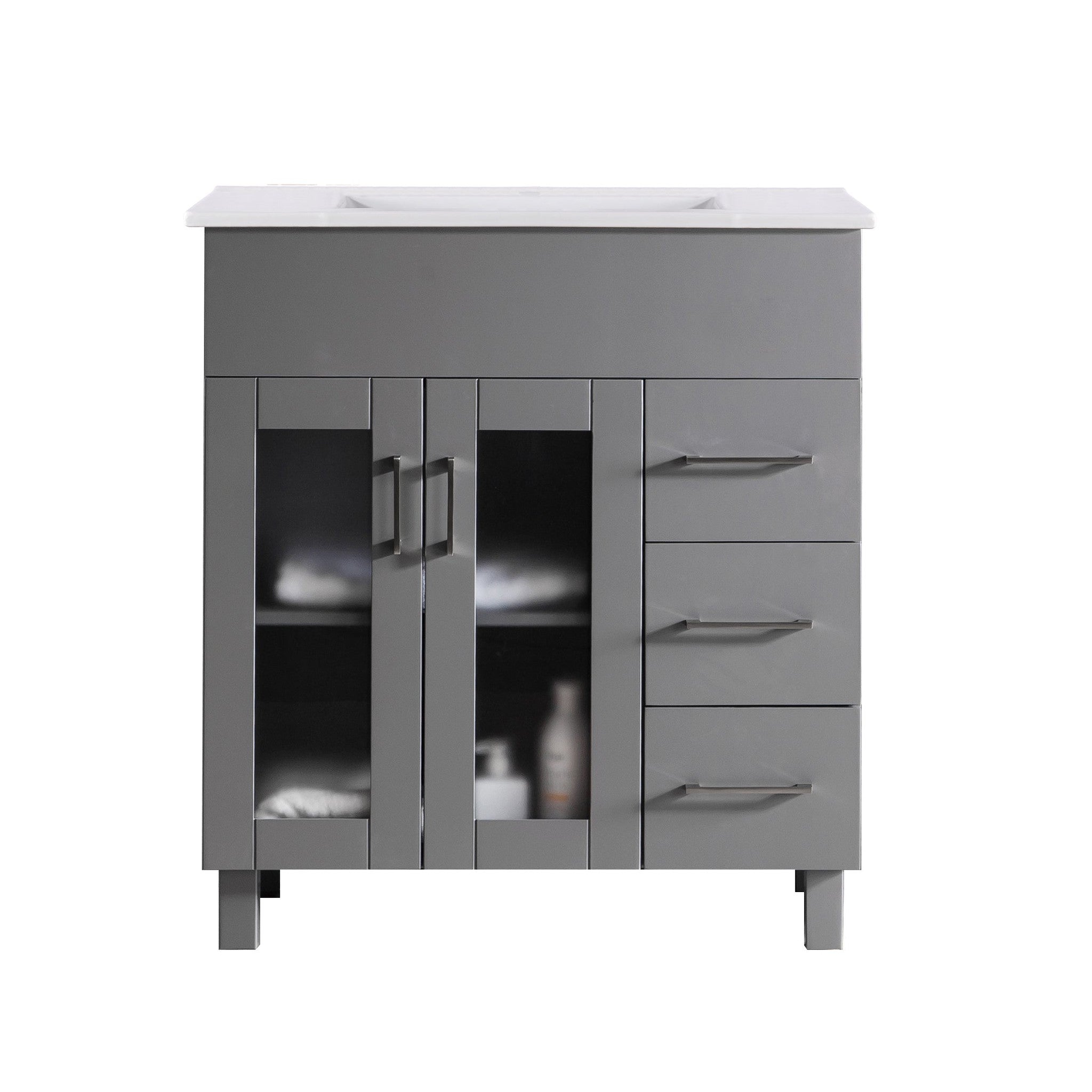 Nova 32" Grey Bathroom Vanity with White Ceramic Basin Countertop