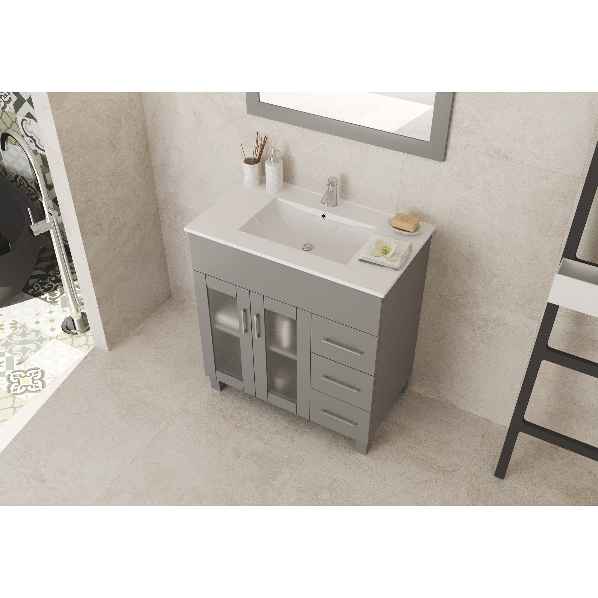 Nova 32" Grey Bathroom Vanity with White Ceramic Basin Countertop