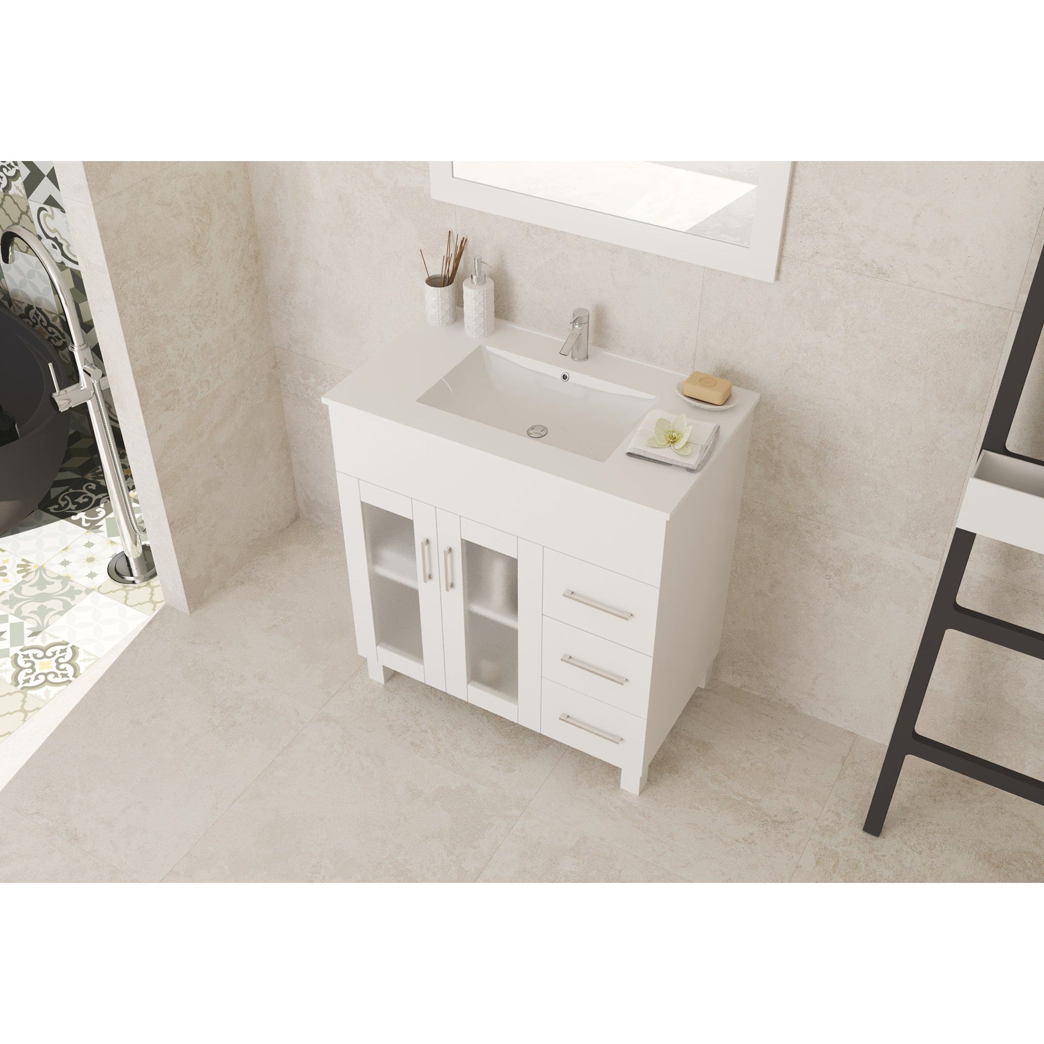 Nova 32" White Bathroom Vanity with White Ceramic Basin Countertop