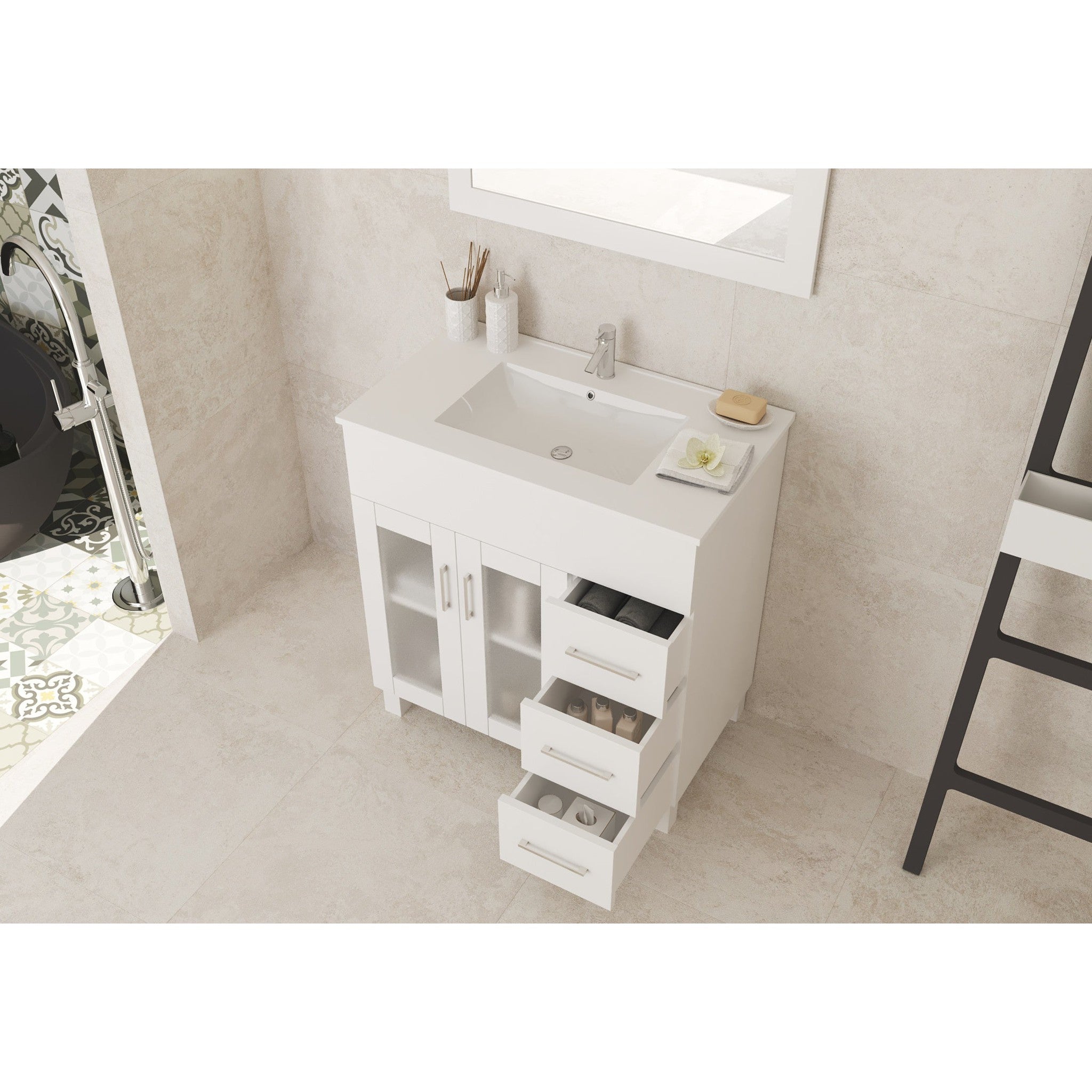 Nova 32" White Bathroom Vanity with White Ceramic Basin Countertop