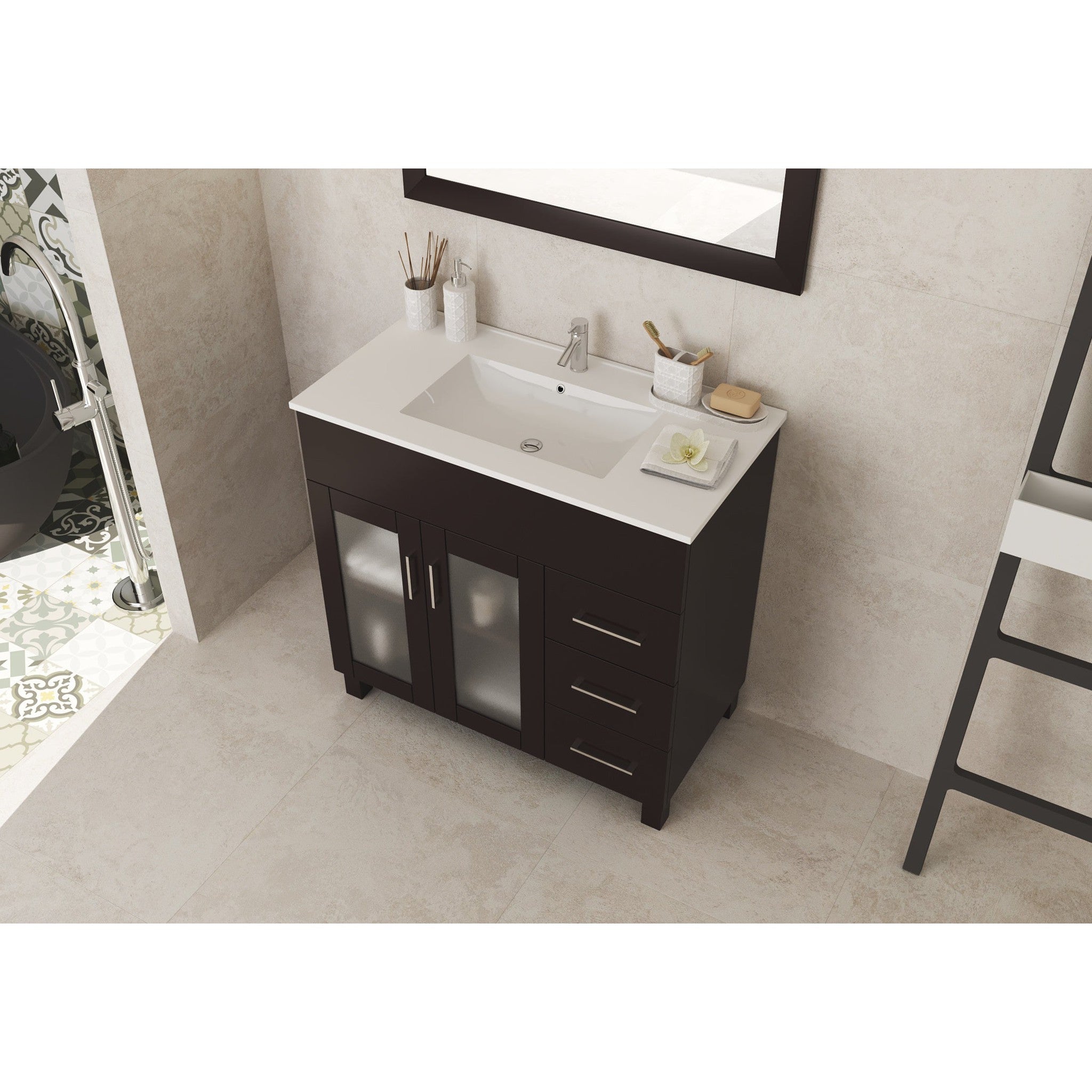 Nova 36" Brown Bathroom Vanity with White Ceramic Basin Countertop