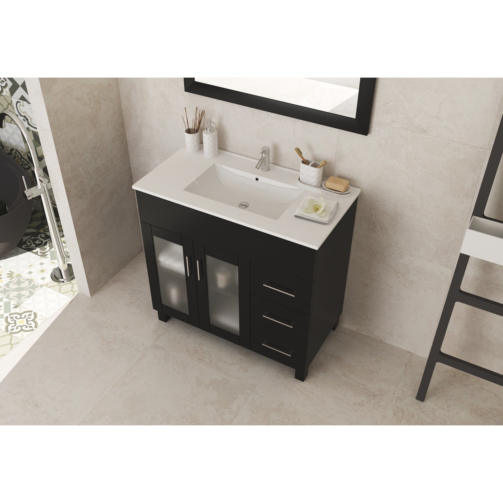 Nova 36" Espresso Bathroom Vanity with White Ceramic Basin Countertop