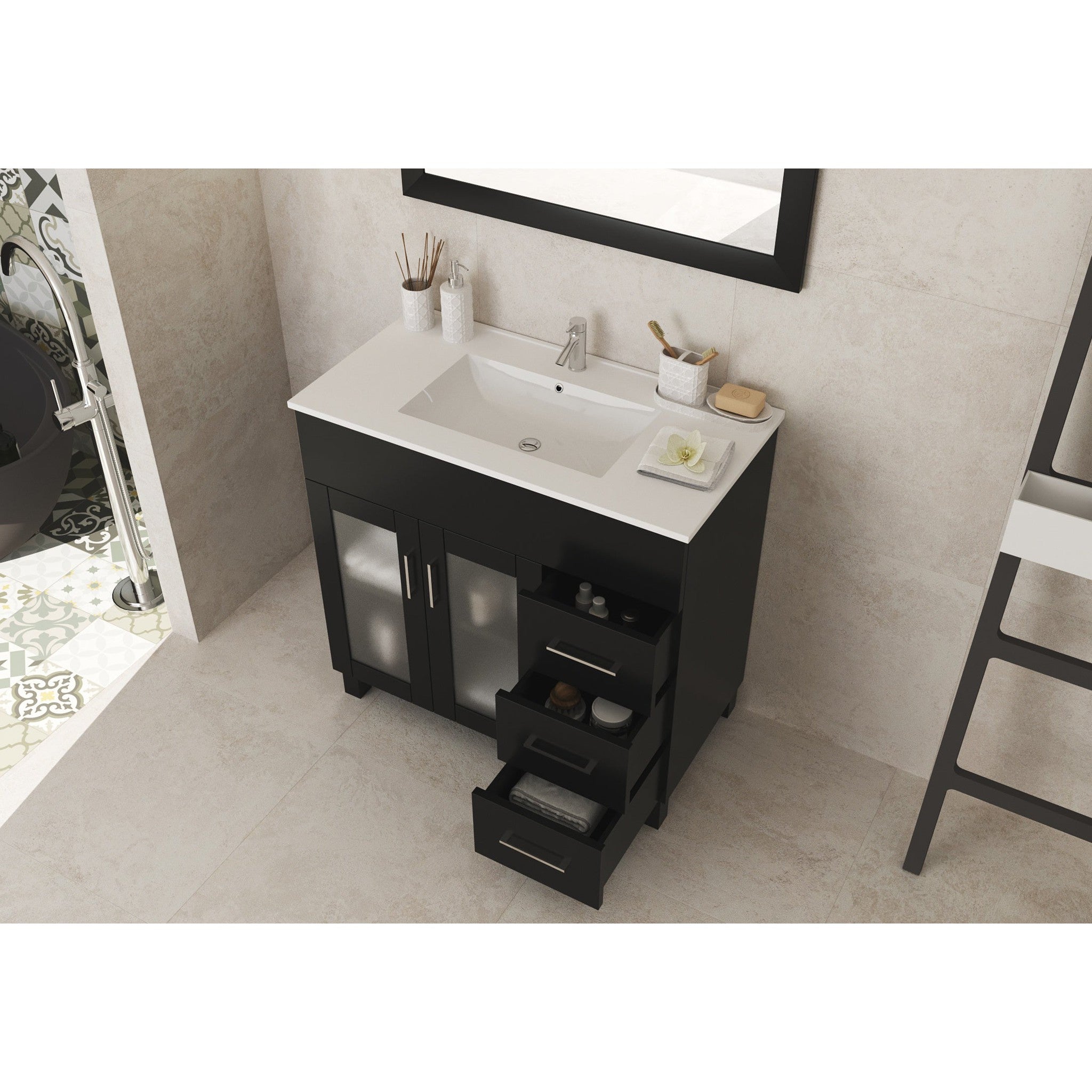 Nova 36" Espresso Bathroom Vanity with White Ceramic Basin Countertop