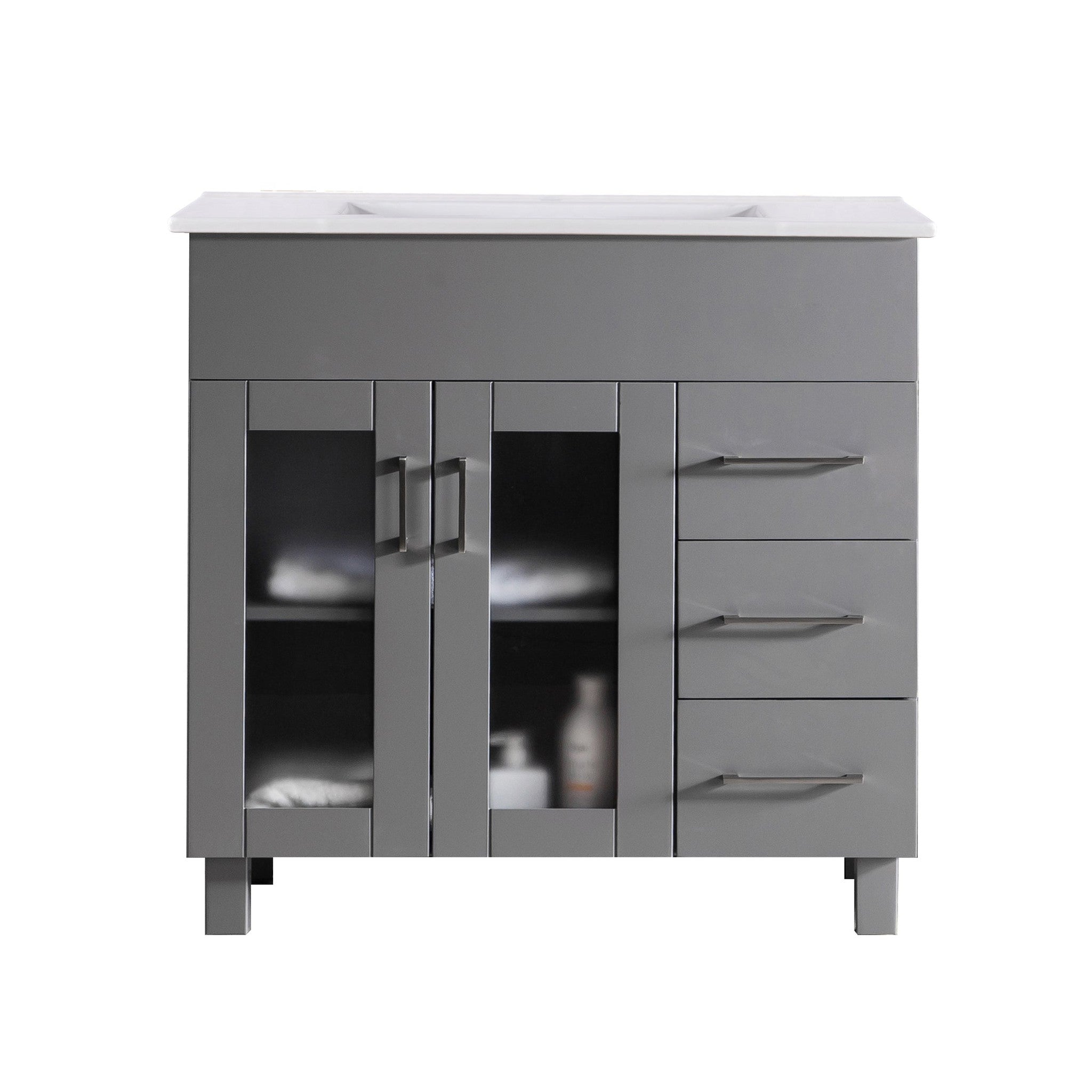 Nova 36" Grey Bathroom Vanity with White Ceramic Basin Countertop