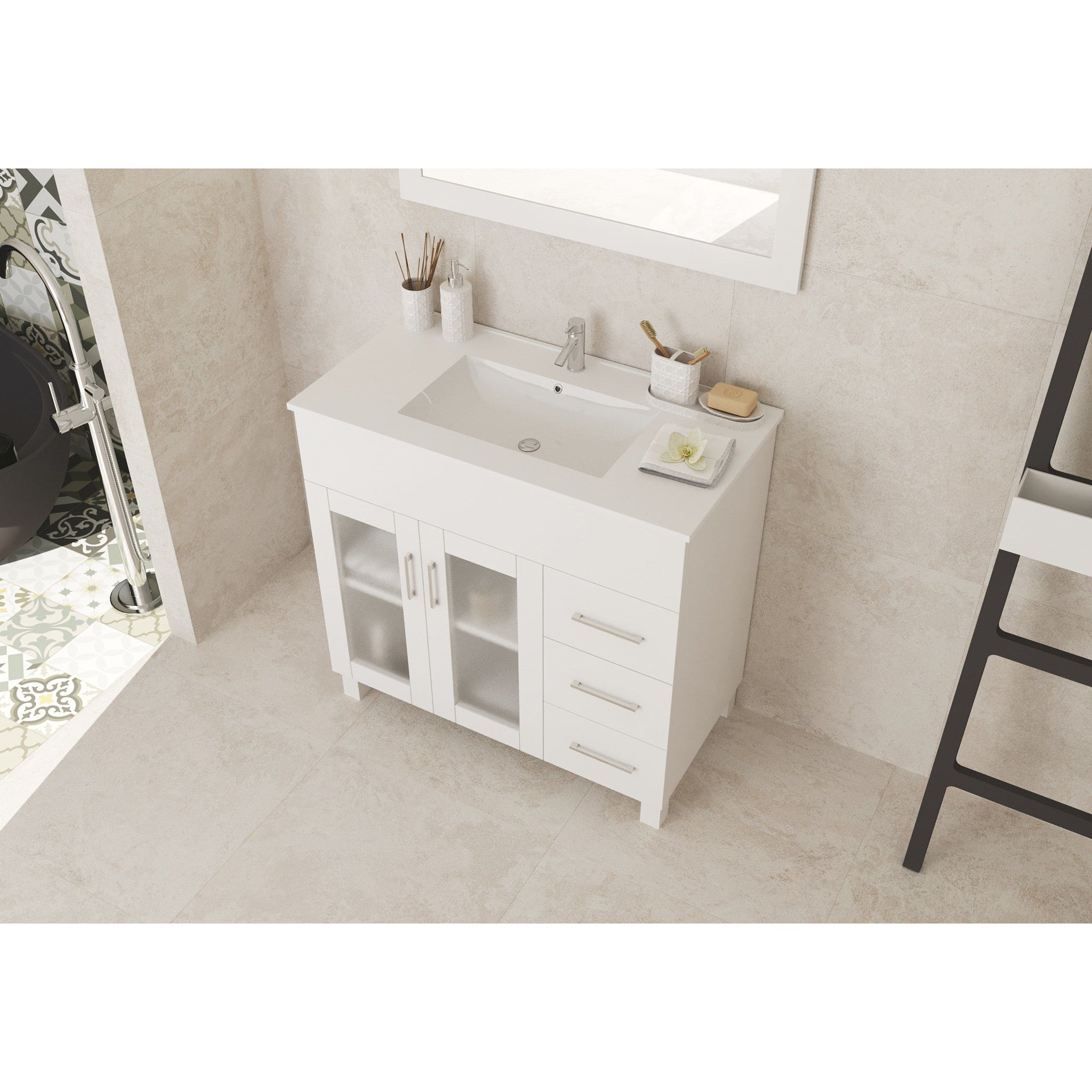 Nova 36" White Bathroom Vanity with White Ceramic Basin Countertop