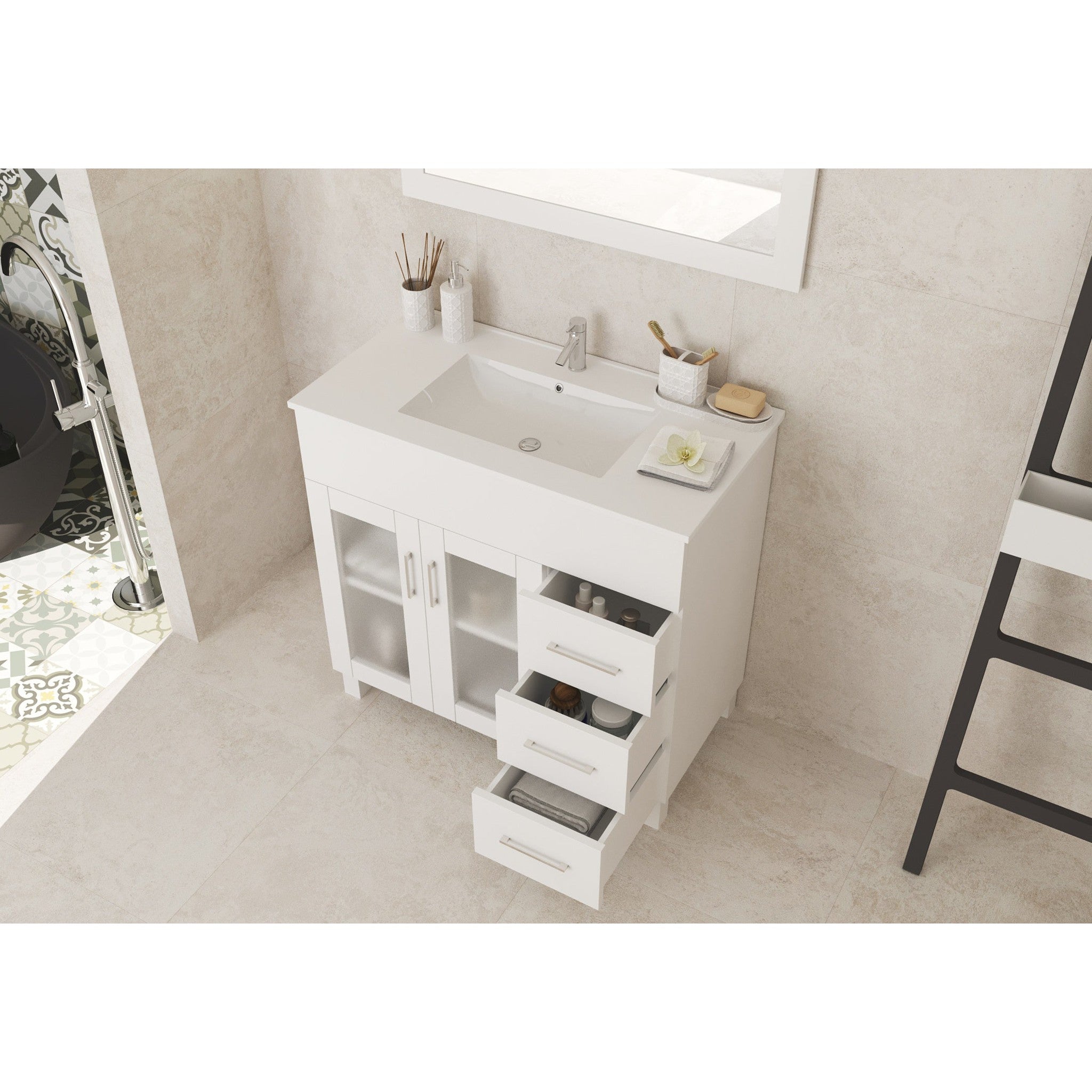 Nova 36" White Bathroom Vanity with White Ceramic Basin Countertop