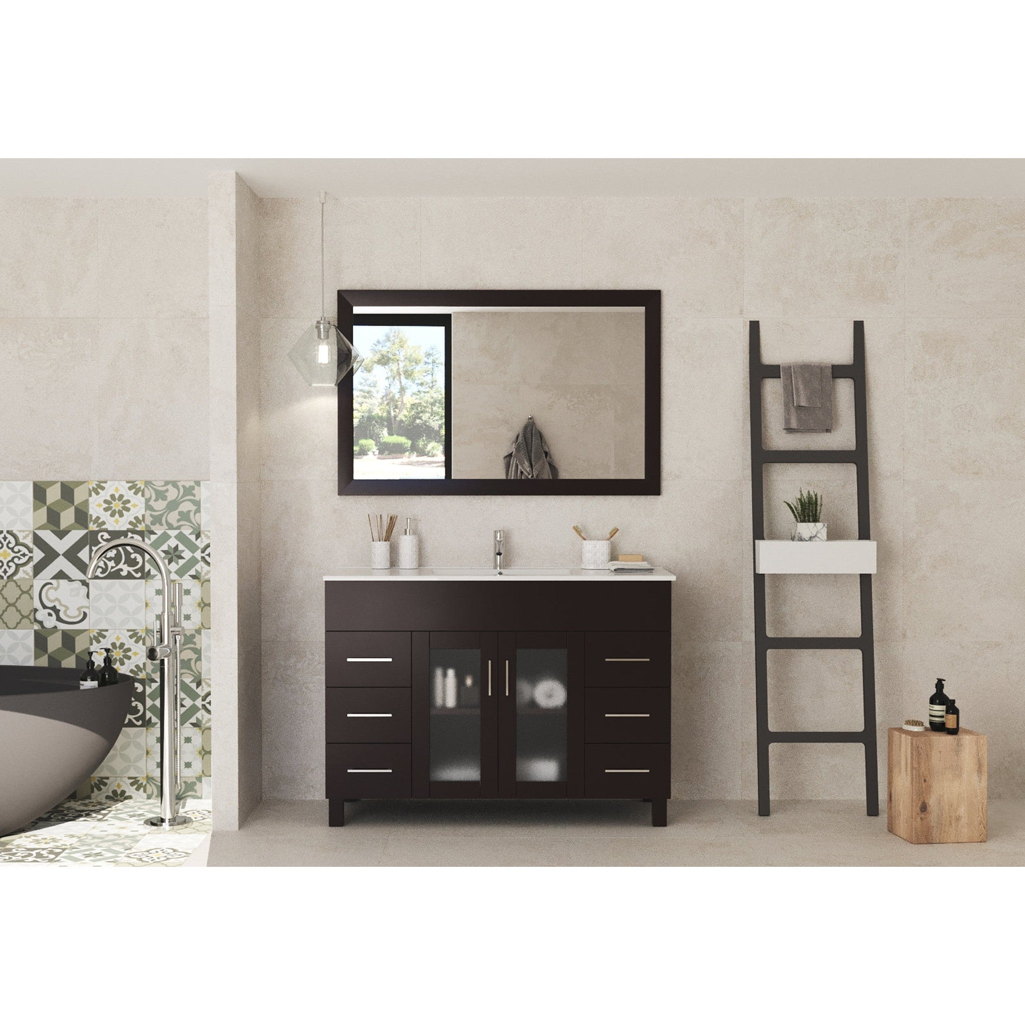 Nova 48" Brown Bathroom Vanity with White Ceramic Basin Countertop