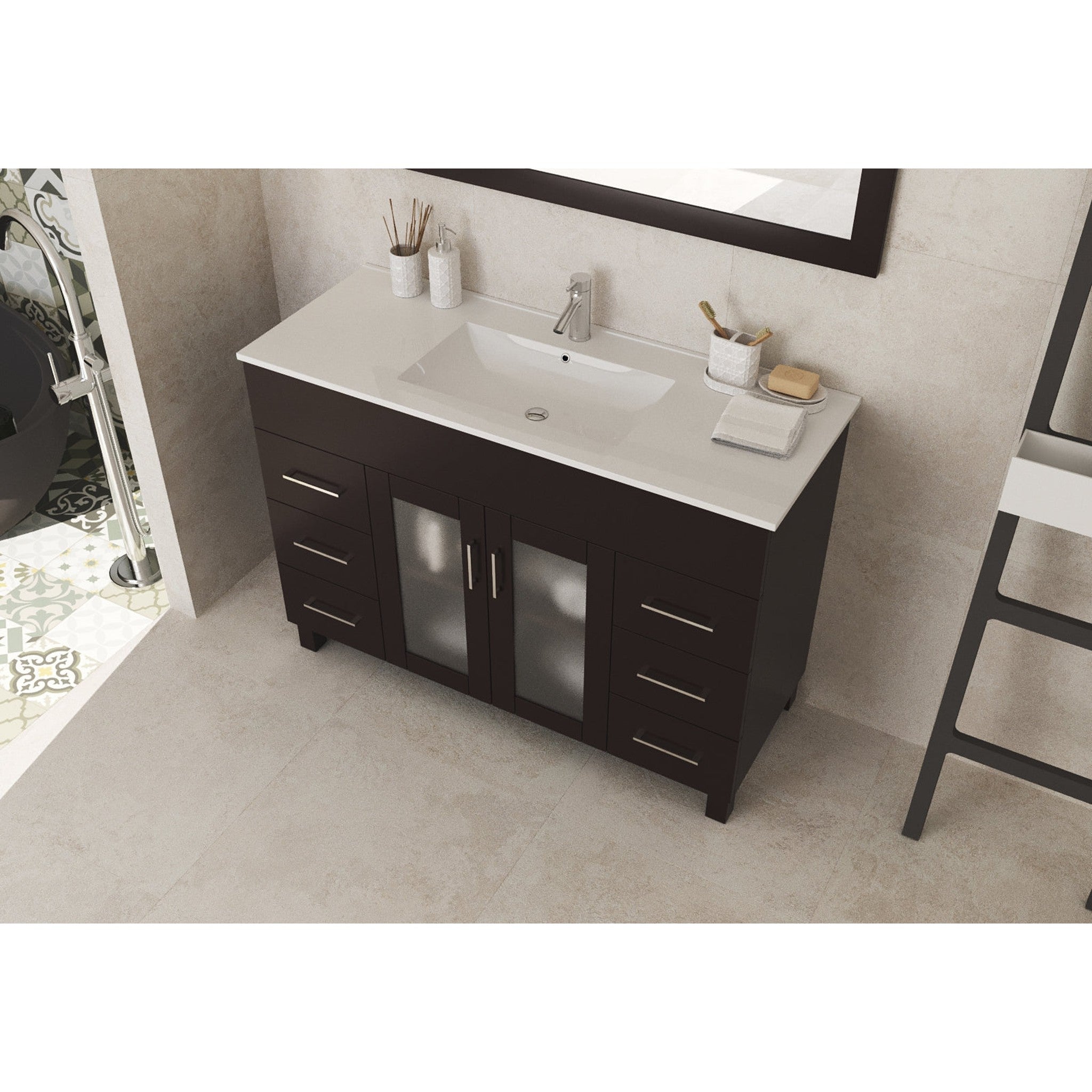 Nova 48" Brown Bathroom Vanity with White Ceramic Basin Countertop