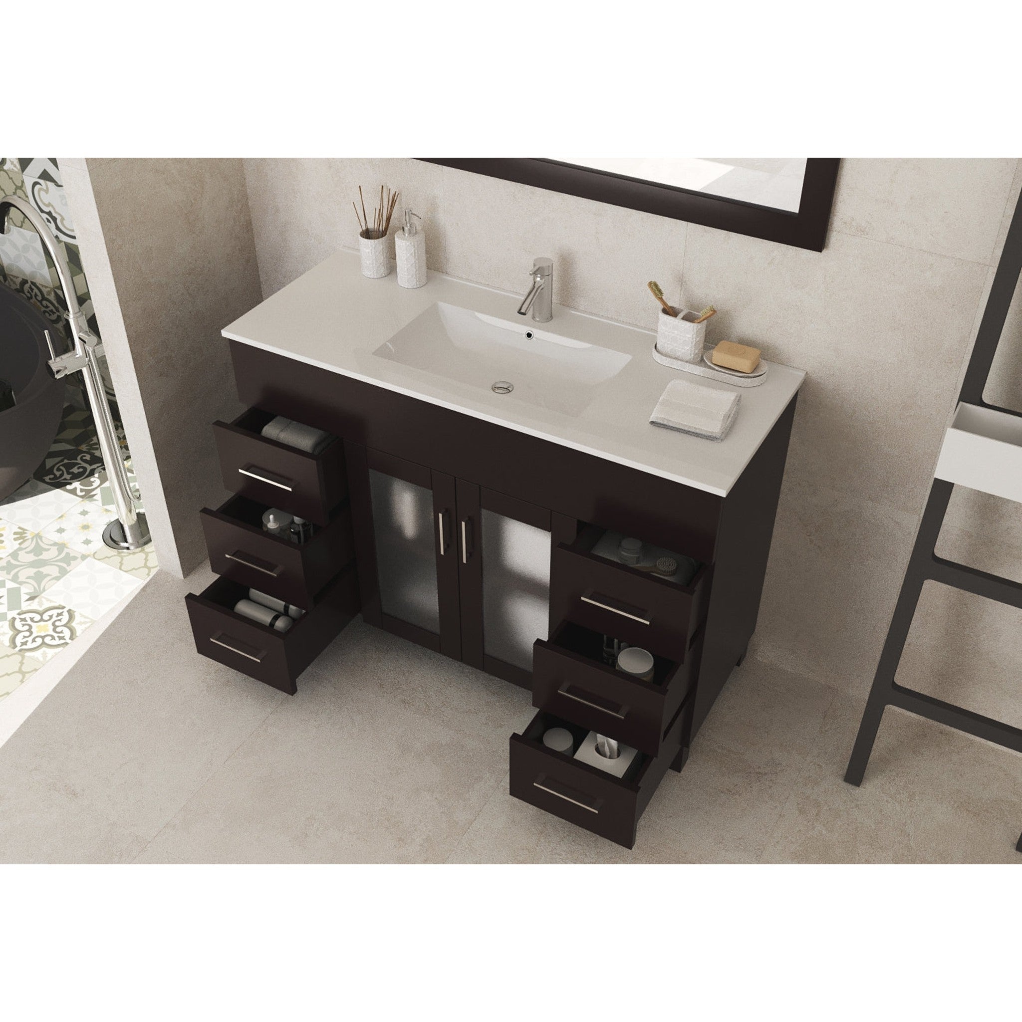 Nova 48" Brown Bathroom Vanity with White Ceramic Basin Countertop