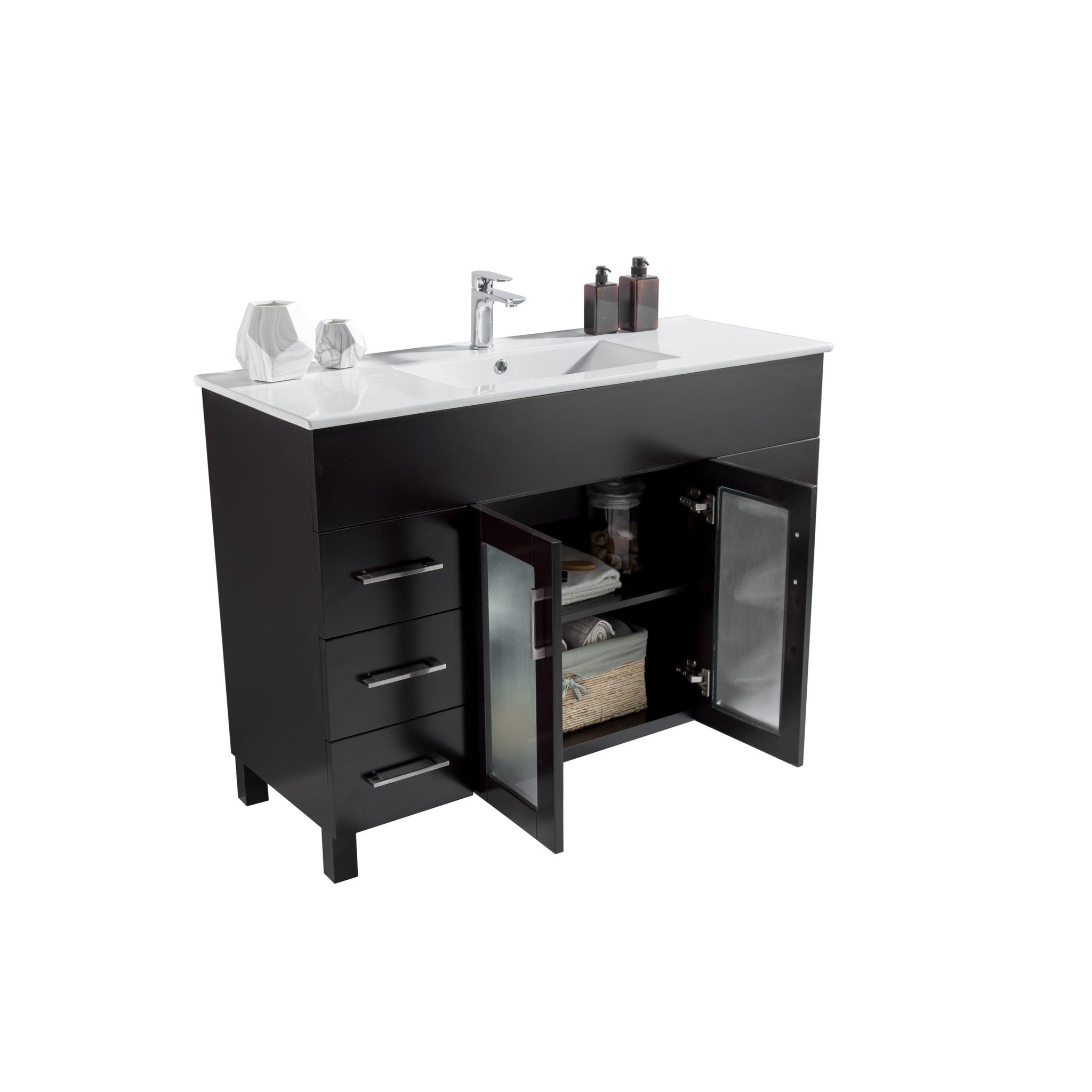 Nova 48" Espresso Bathroom Vanity with White Ceramic Basin Countertop