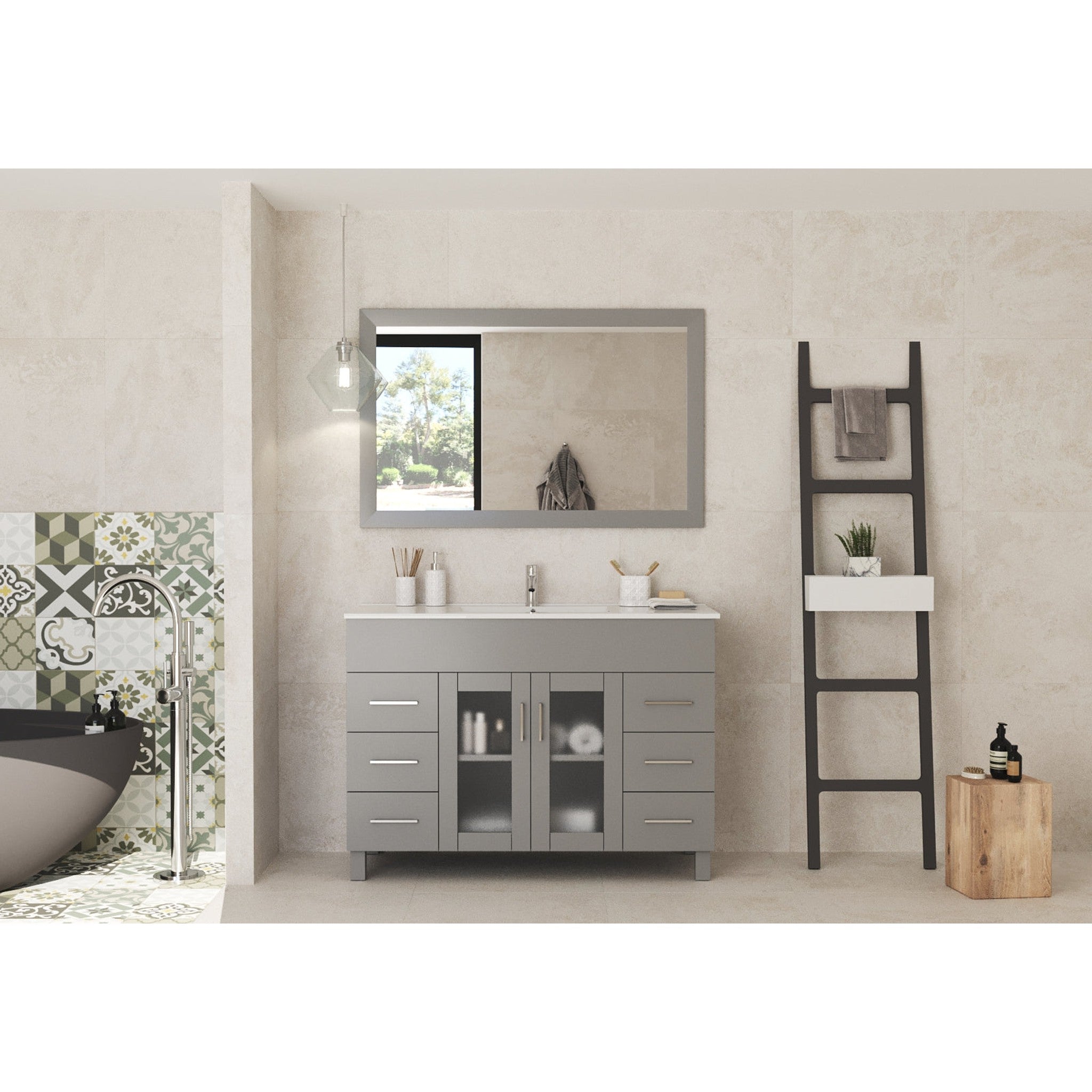 Nova 48" Grey Bathroom Vanity with White Ceramic Basin Countertop