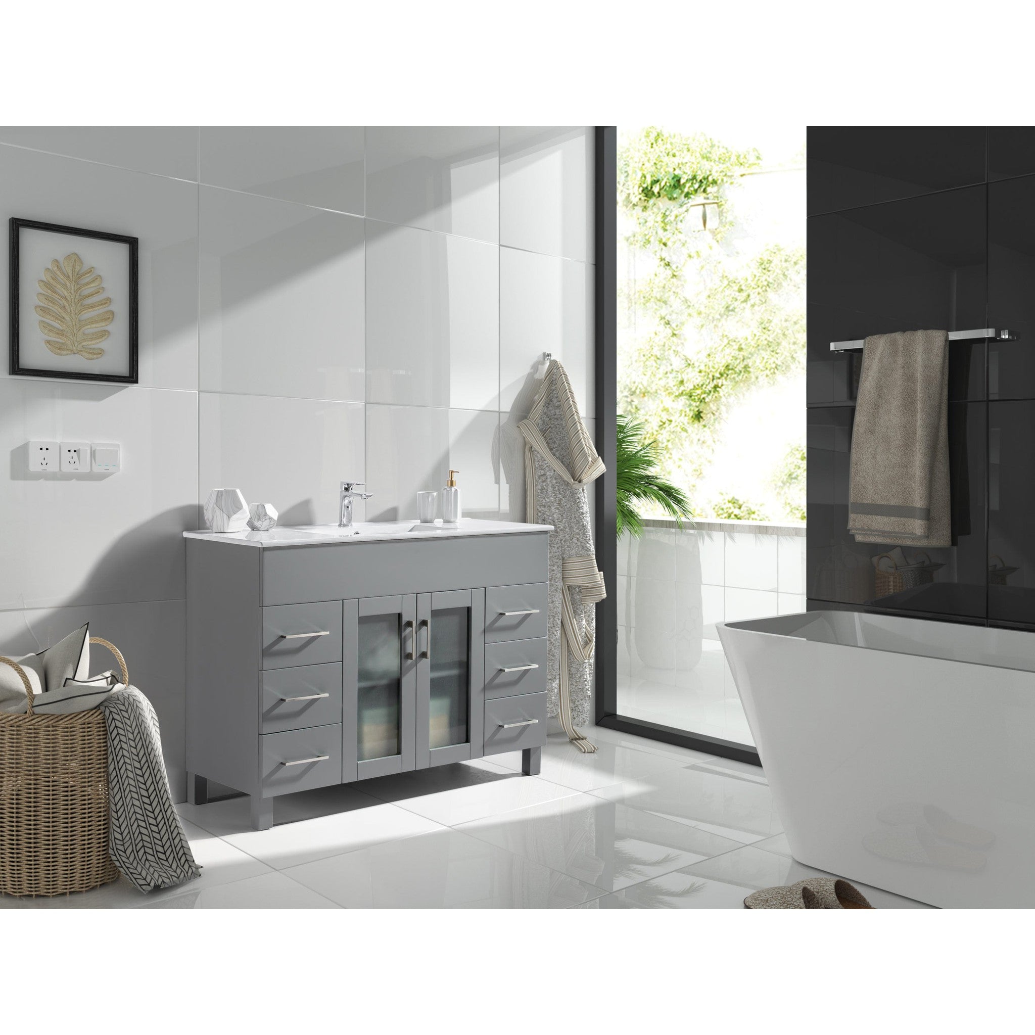 Nova 48" Grey Bathroom Vanity with White Ceramic Basin Countertop