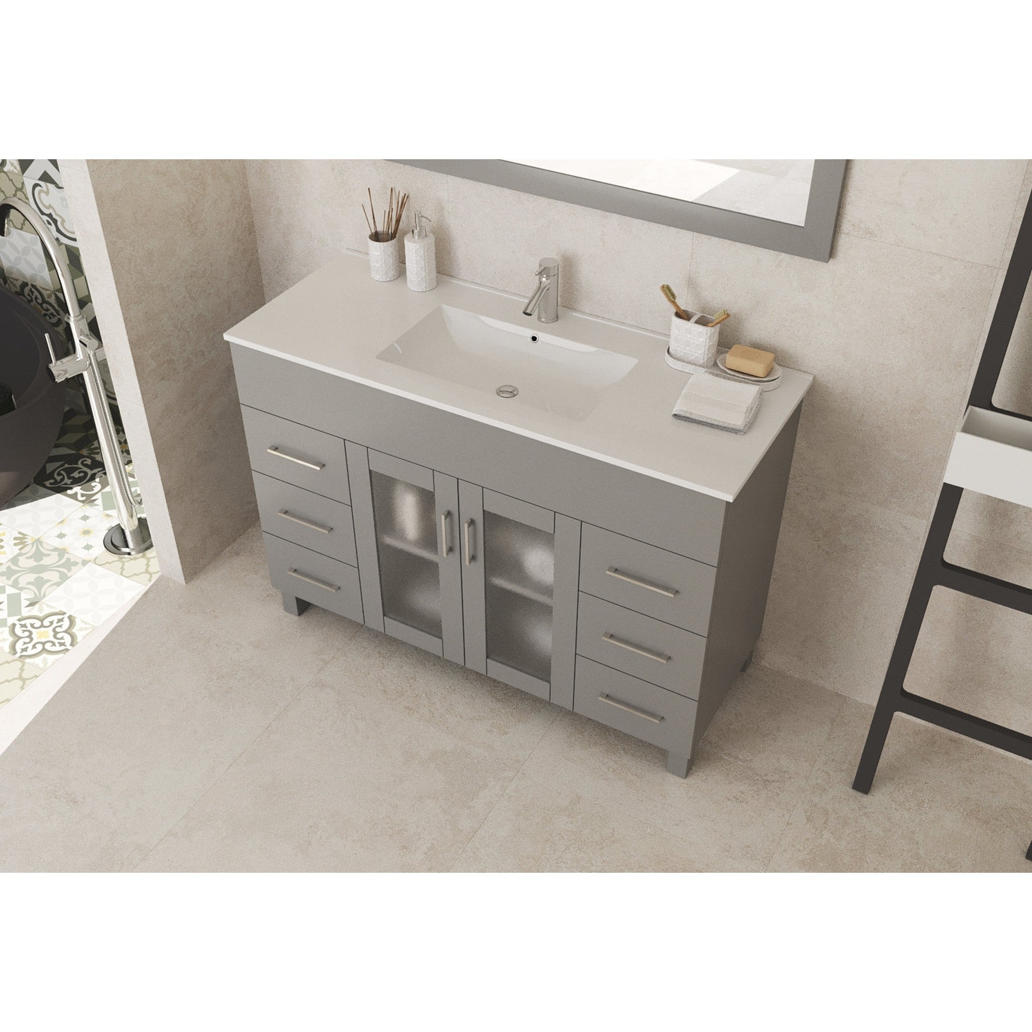 Nova 48" Grey Bathroom Vanity with White Ceramic Basin Countertop