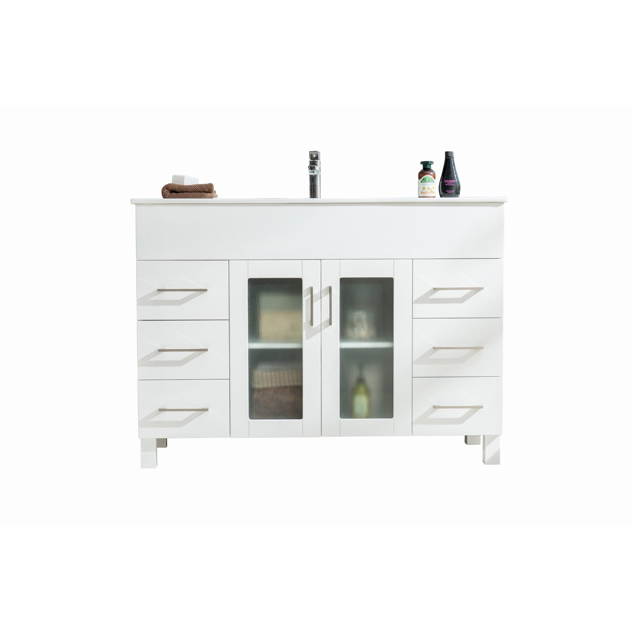 Nova 48" White Bathroom Vanity with White Ceramic Basin Countertop