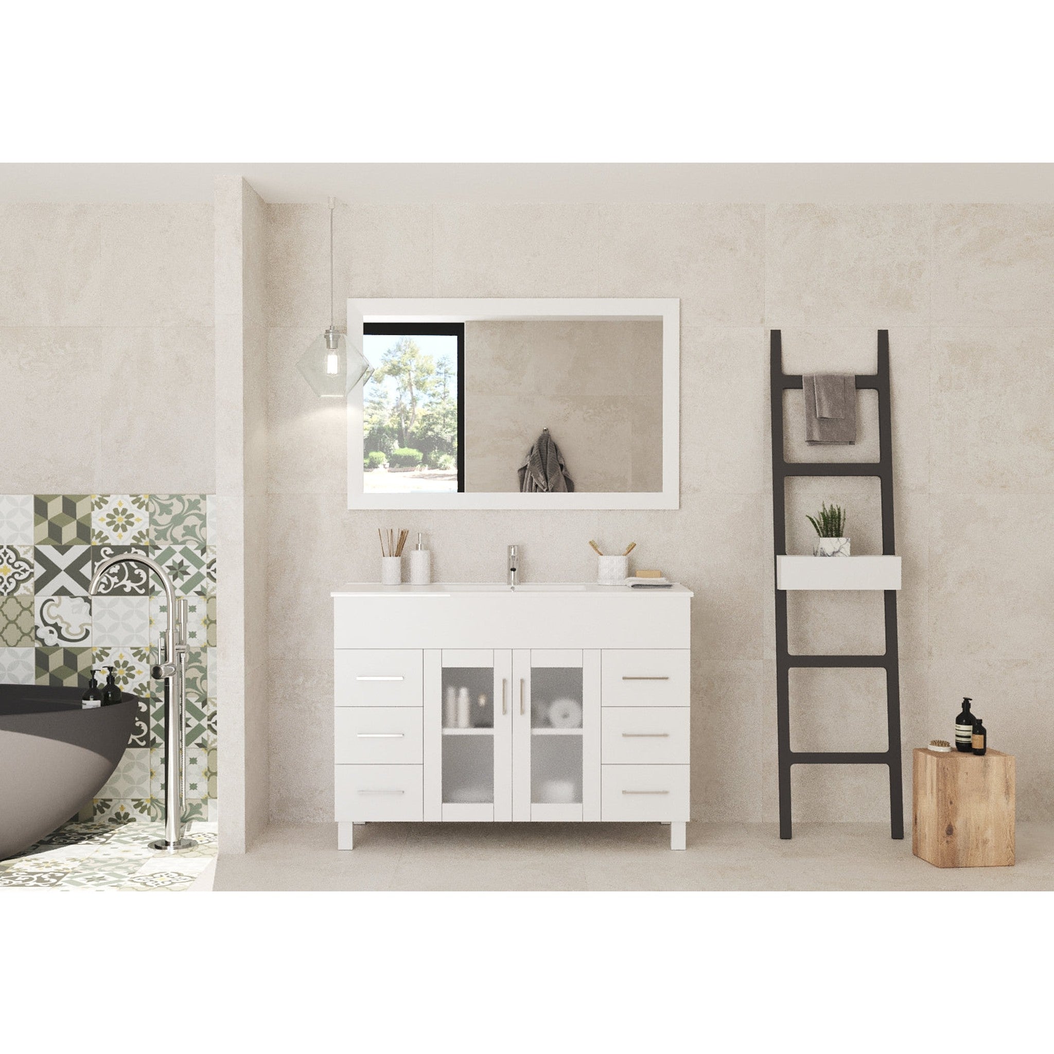 Nova 48" White Bathroom Vanity with White Ceramic Basin Countertop