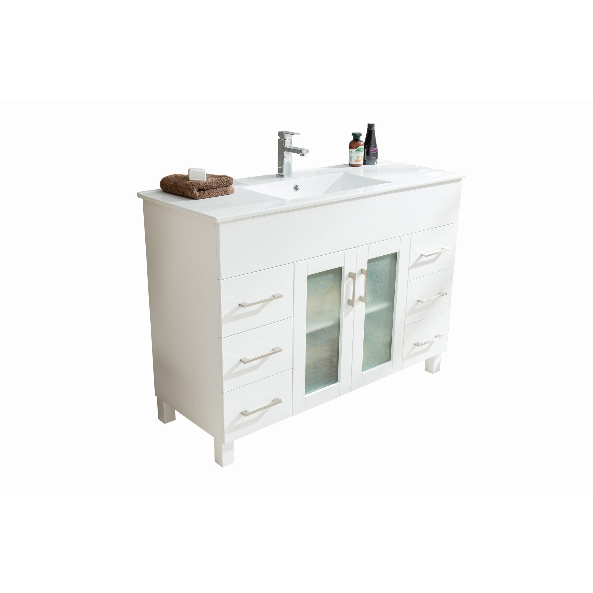 Nova 48" White Bathroom Vanity with White Ceramic Basin Countertop