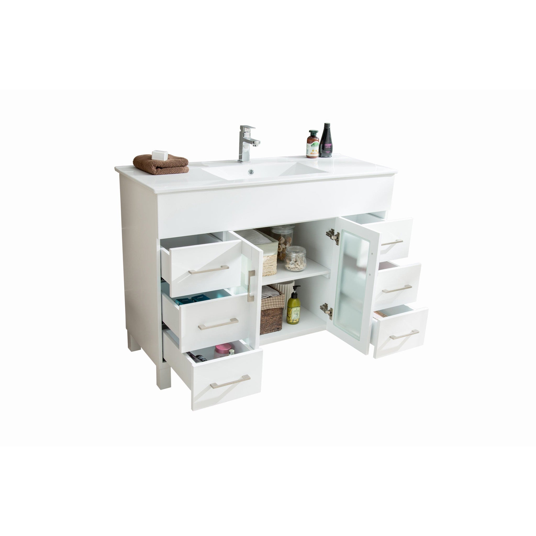 Nova 48" White Bathroom Vanity with White Ceramic Basin Countertop