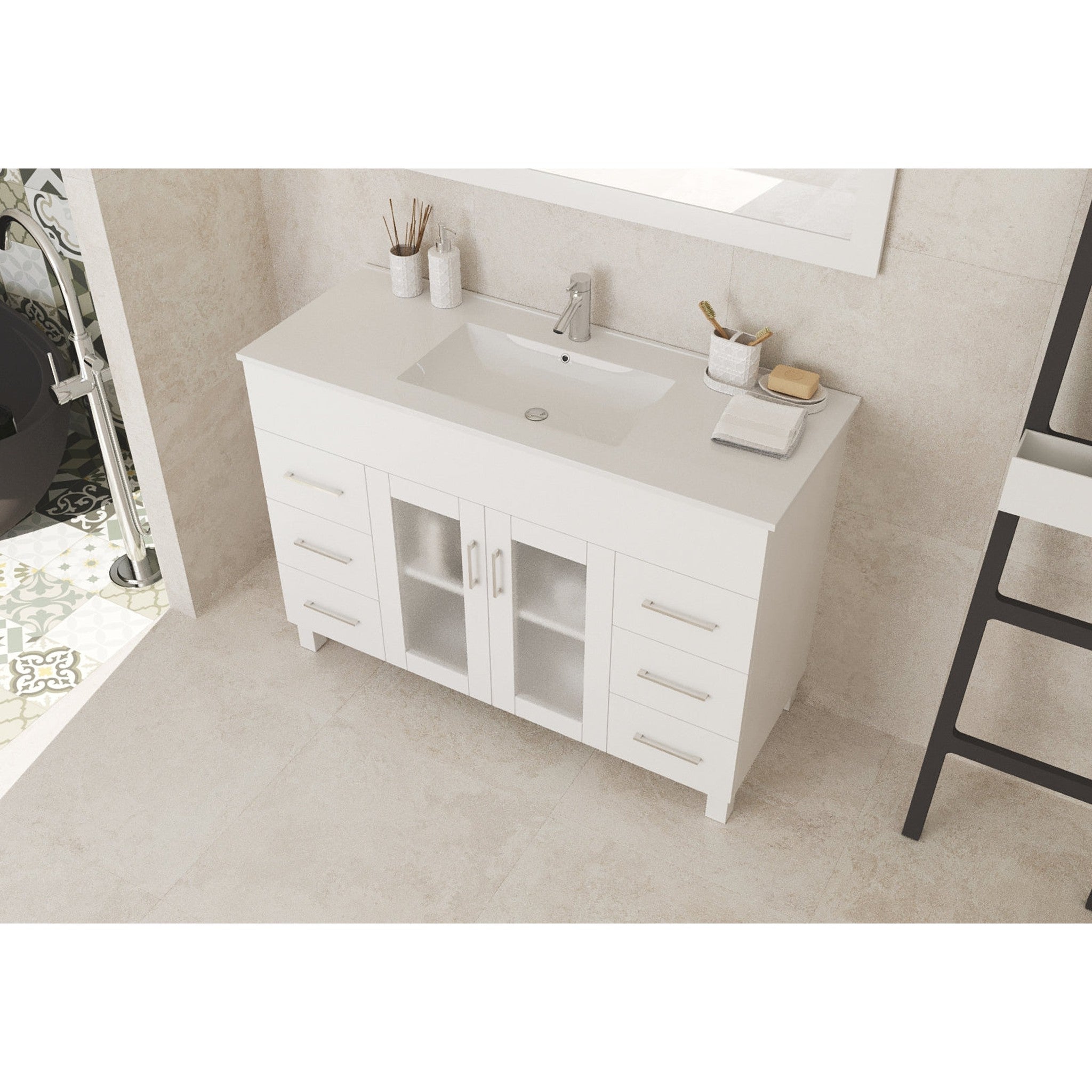 Nova 48" White Bathroom Vanity with White Ceramic Basin Countertop