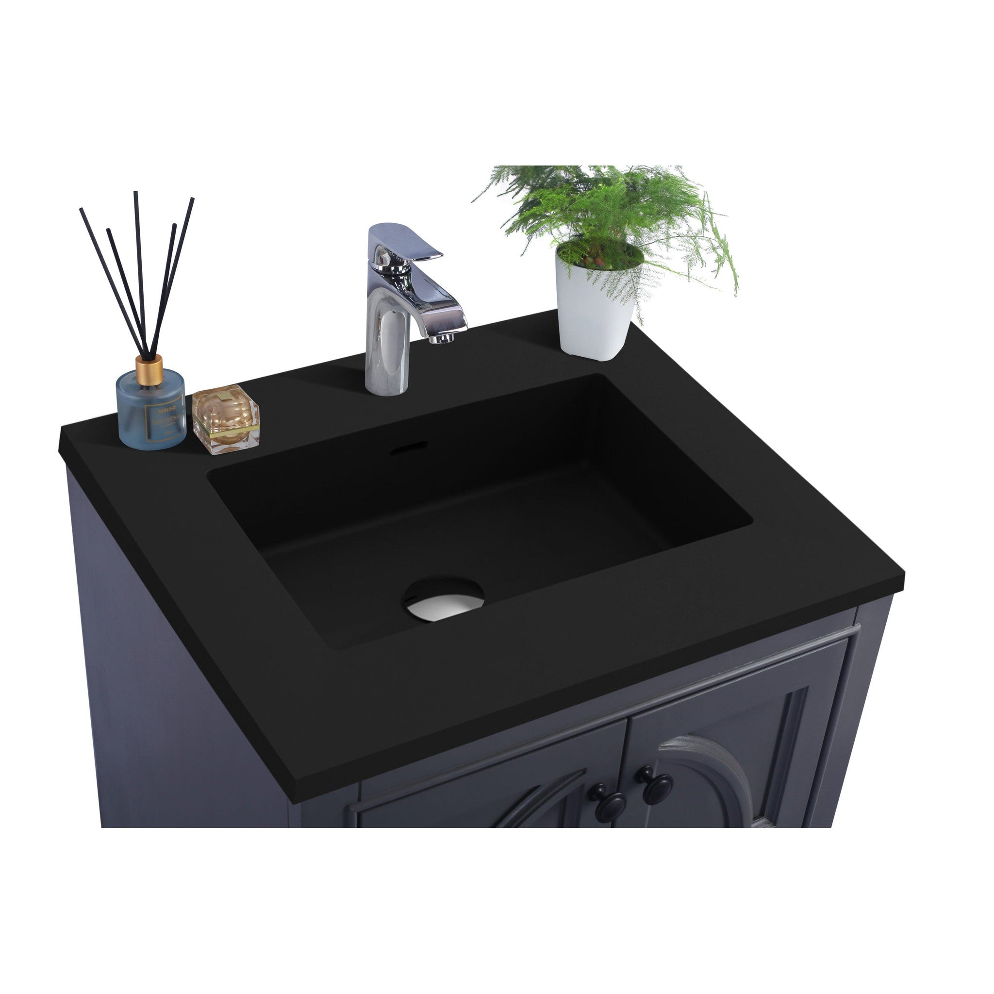 Odyssey 24" Maple Grey Bathroom Vanity with Matte Black VIVA Stone Solid Surface Countertop