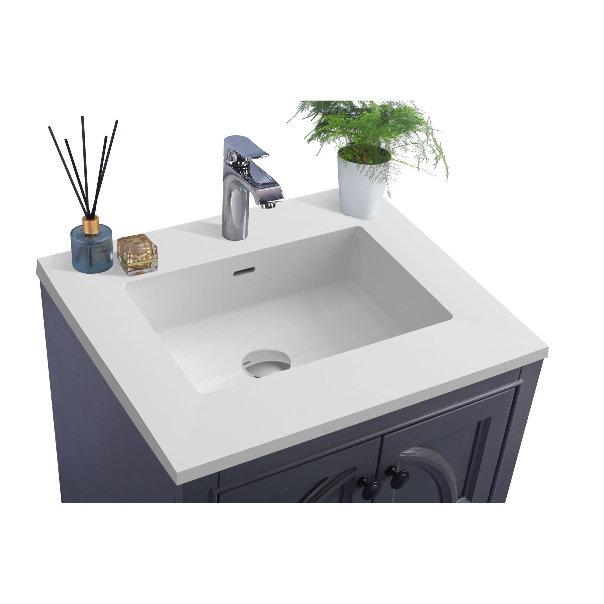 Odyssey 24" Maple Grey Bathroom Vanity with Matte White VIVA Stone Solid Surface Countertop