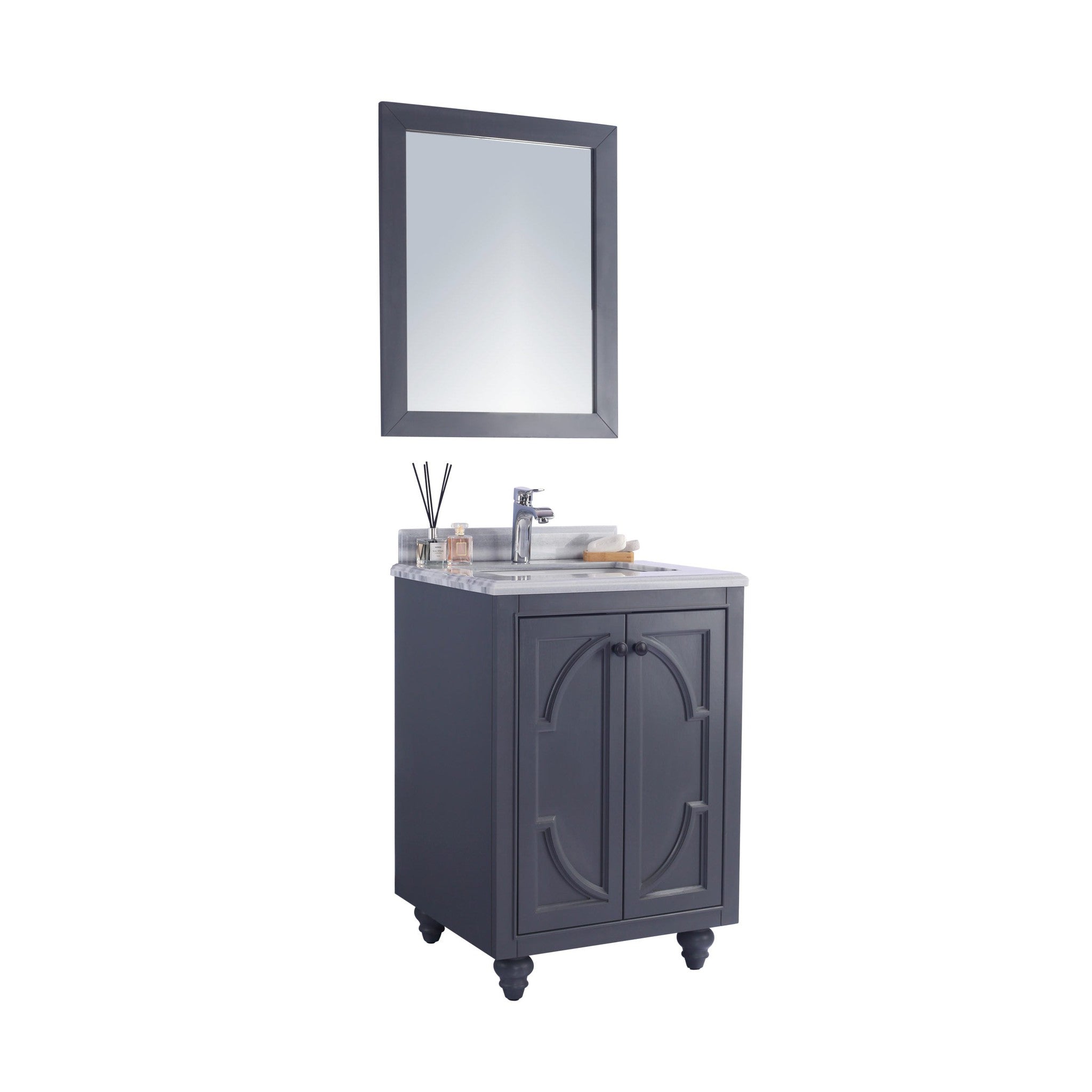 Odyssey 24" Maple Grey Bathroom Vanity with White Stripes Marble Countertop