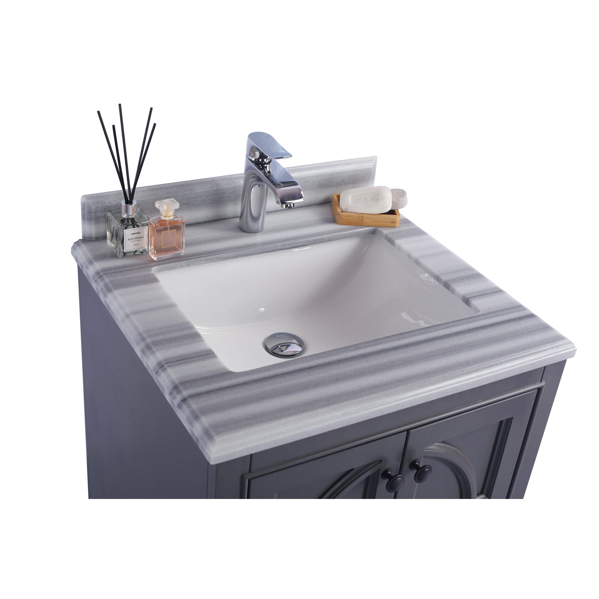 Odyssey 24" Maple Grey Bathroom Vanity with White Stripes Marble Countertop