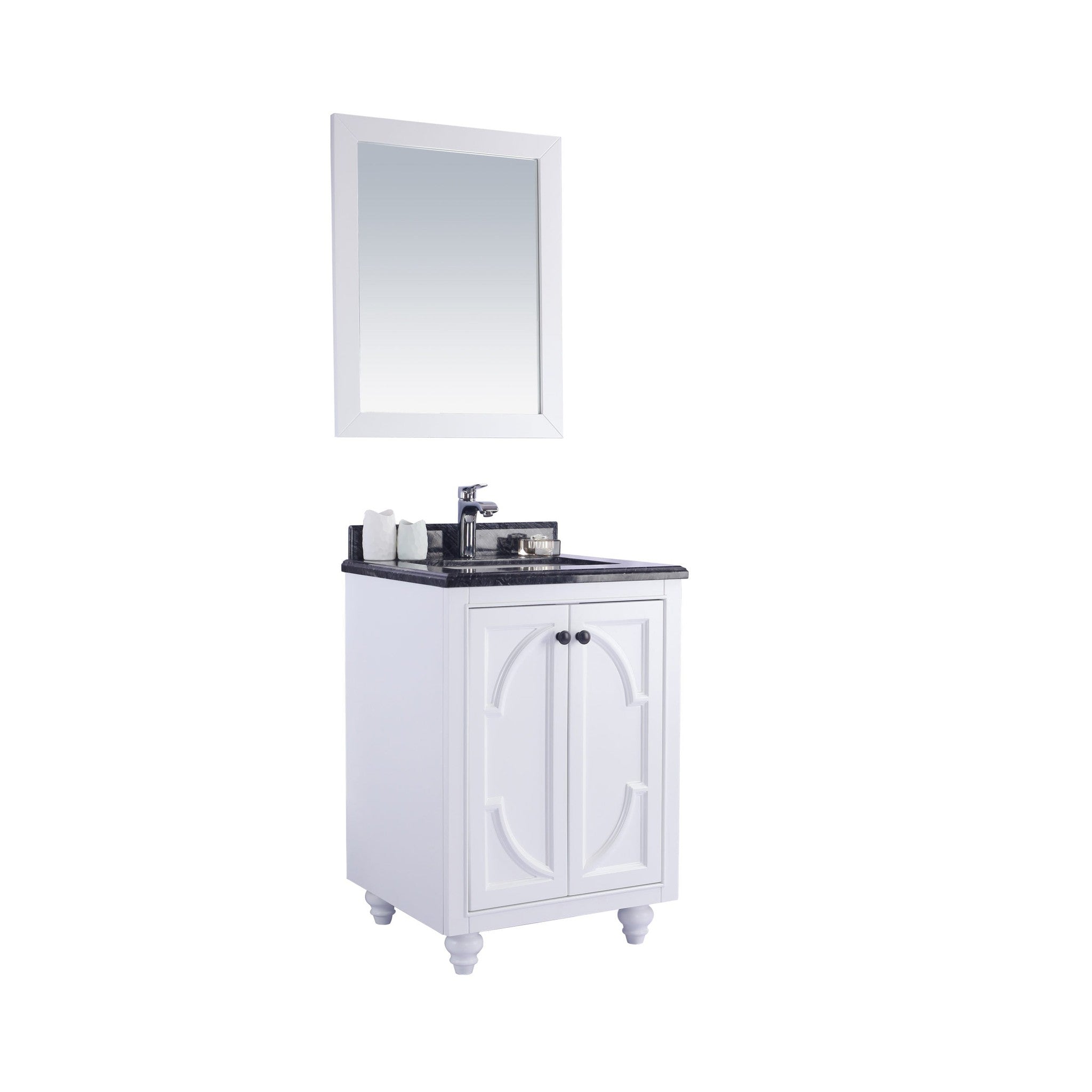 Odyssey 24" White Bathroom Vanity with Black Wood Marble Countertop