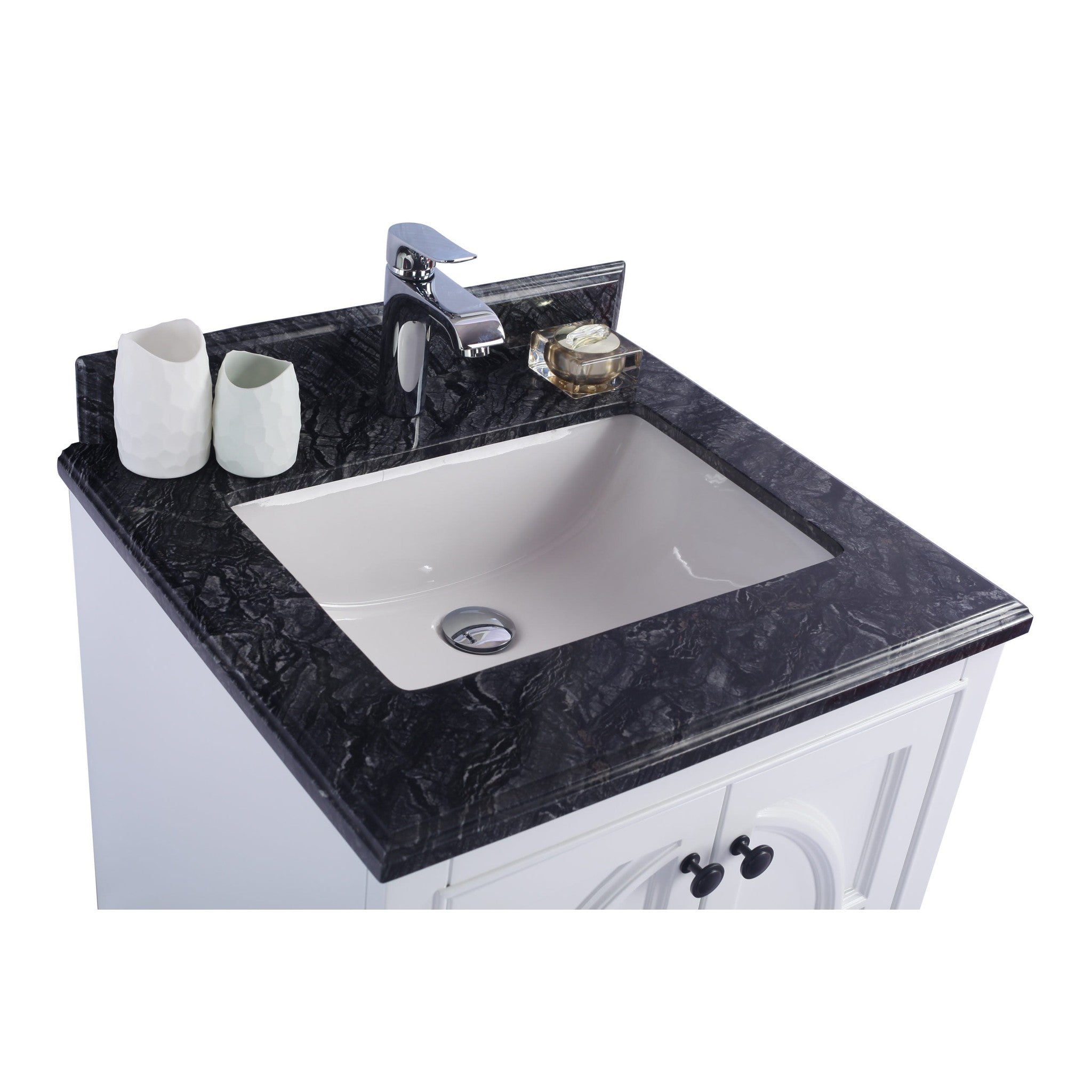 Odyssey 24" White Bathroom Vanity with Black Wood Marble Countertop