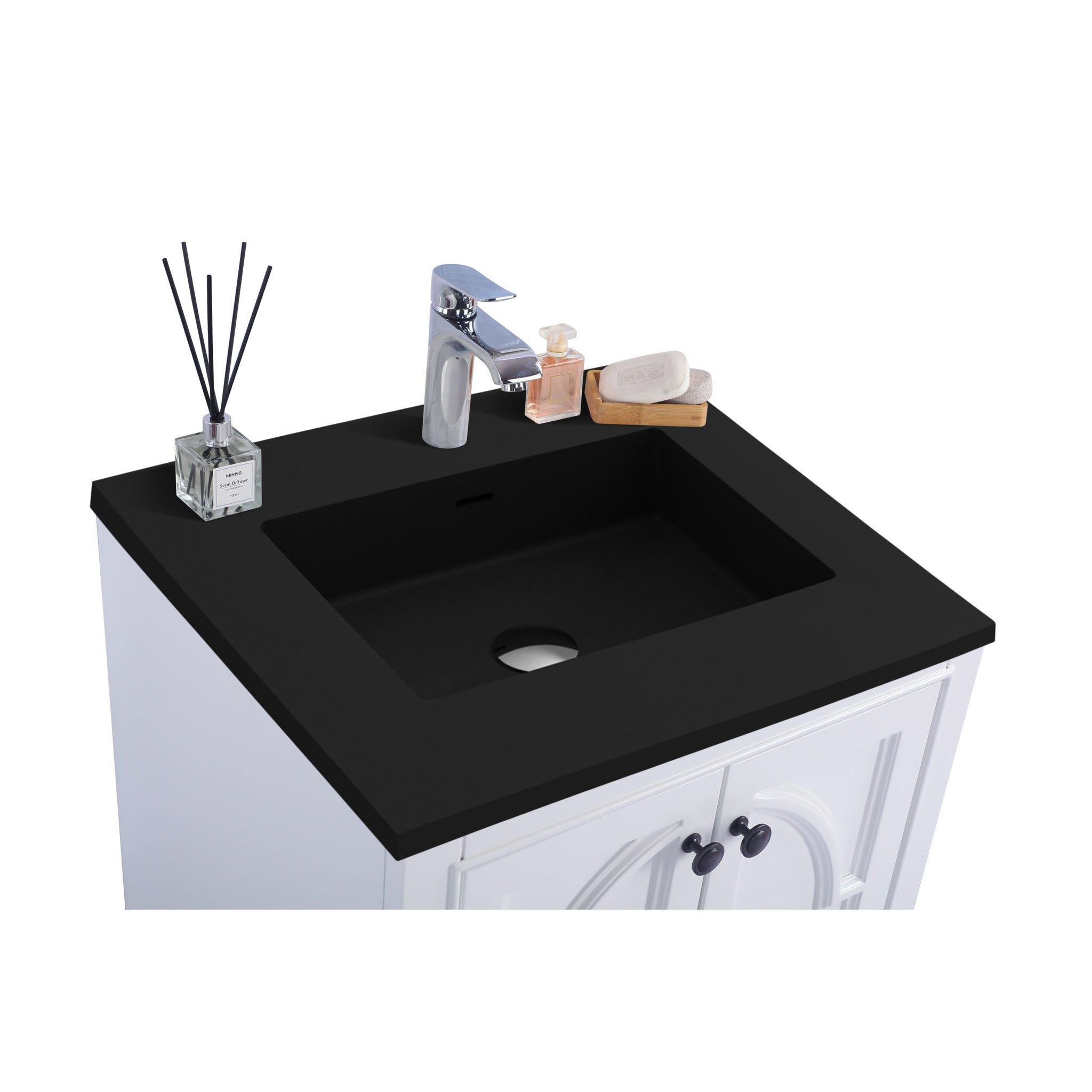 Odyssey 24" White Bathroom Vanity with Matte Black VIVA Stone Solid Surface Countertop