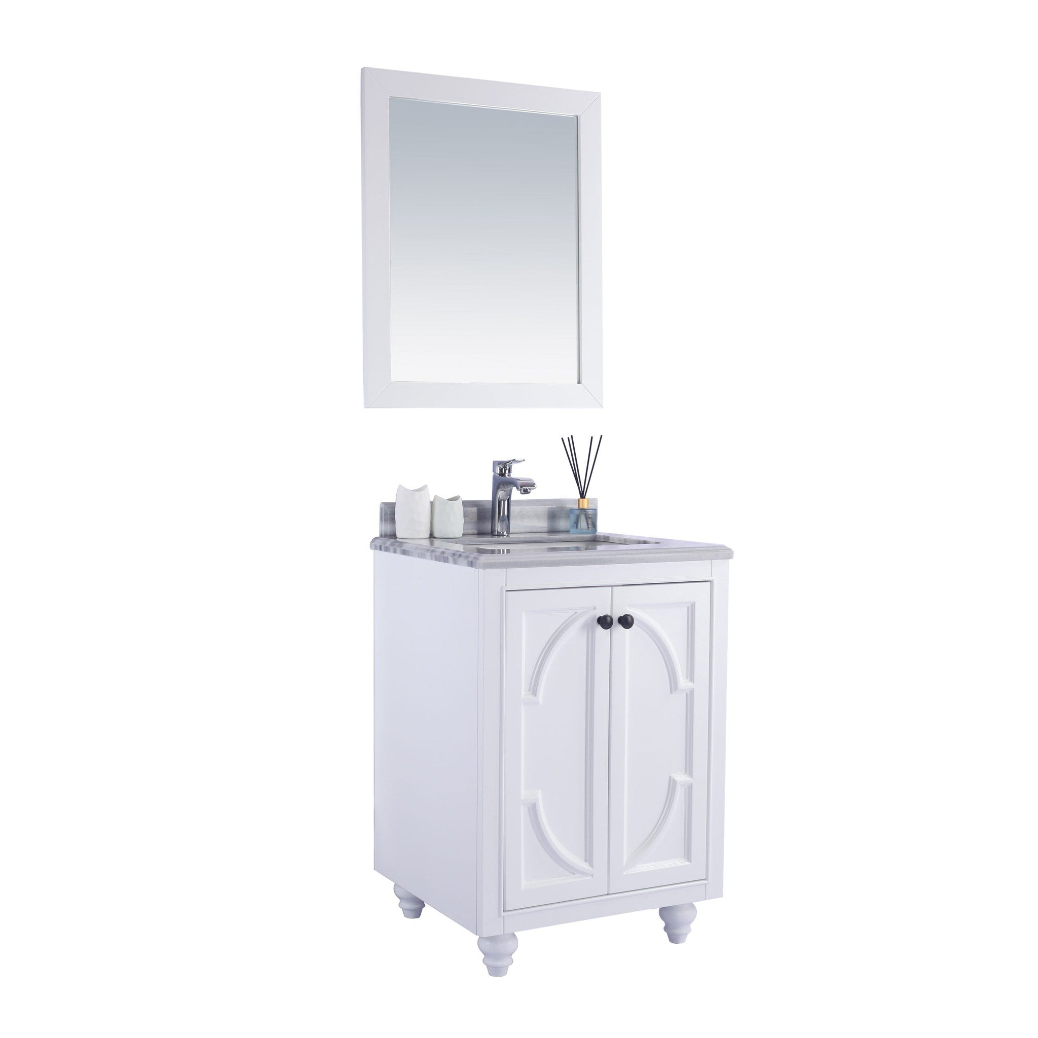 Odyssey 24" White Bathroom Vanity with White Stripes Marble Countertop