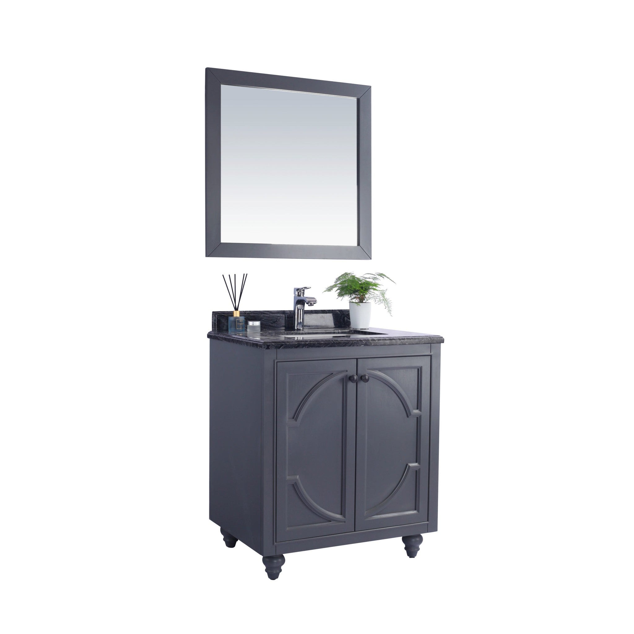 Odyssey 30" Maple Grey Bathroom Vanity with Black Wood Marble Countertop