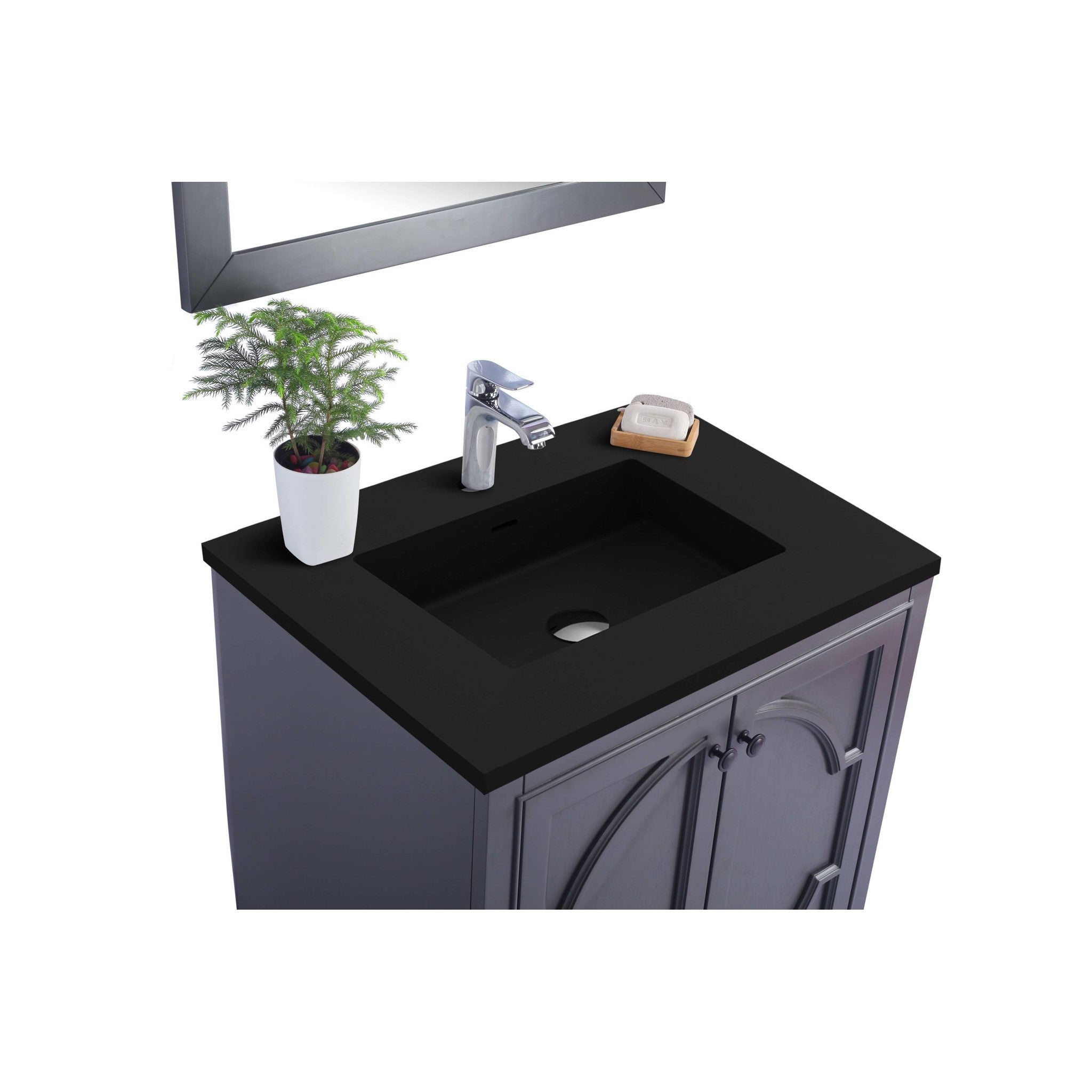 Odyssey 30" Maple Grey Bathroom Vanity with Matte Black VIVA Stone Solid Surface Countertop