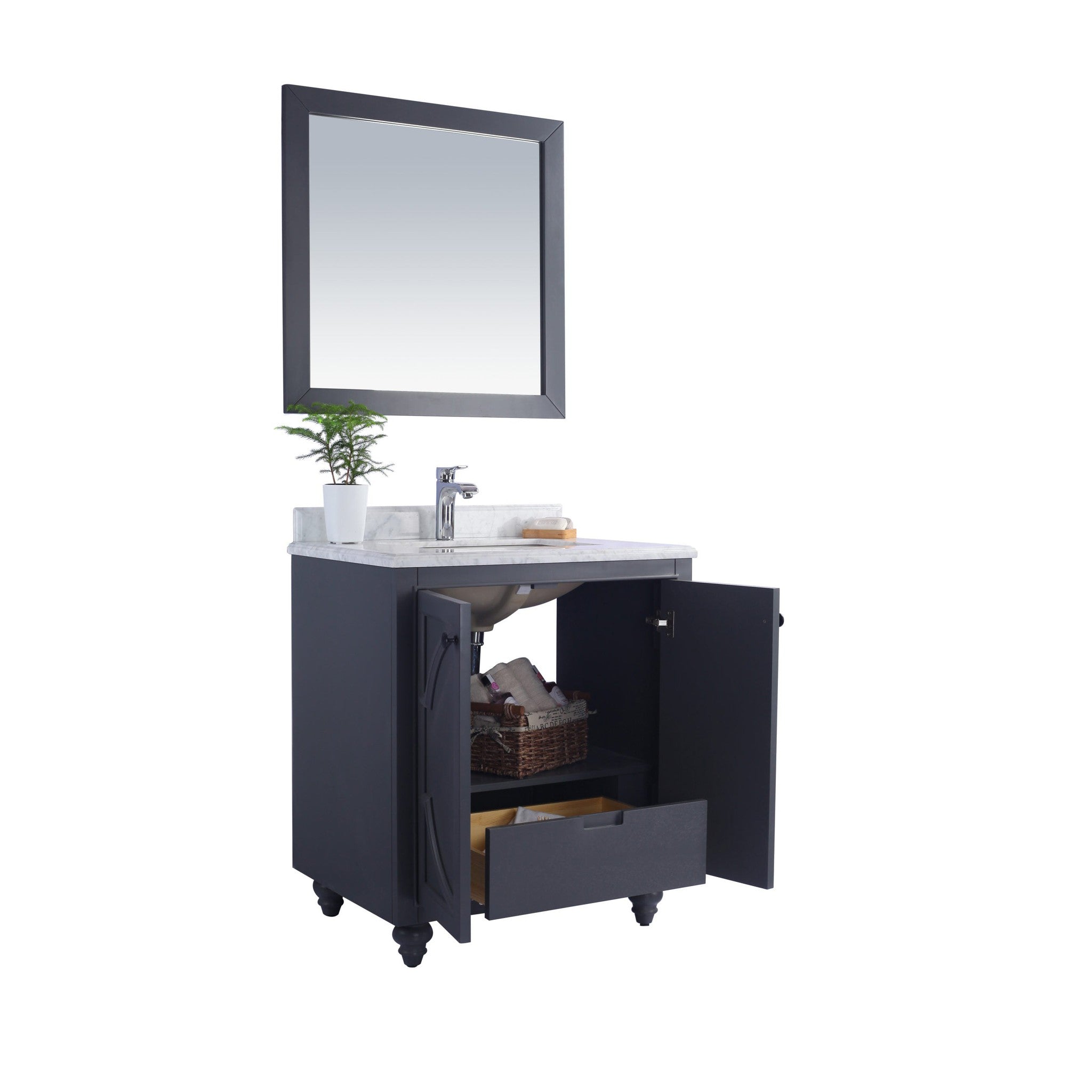 Odyssey 30" Maple Grey Bathroom Vanity with Matte Black VIVA Stone Solid Surface Countertop