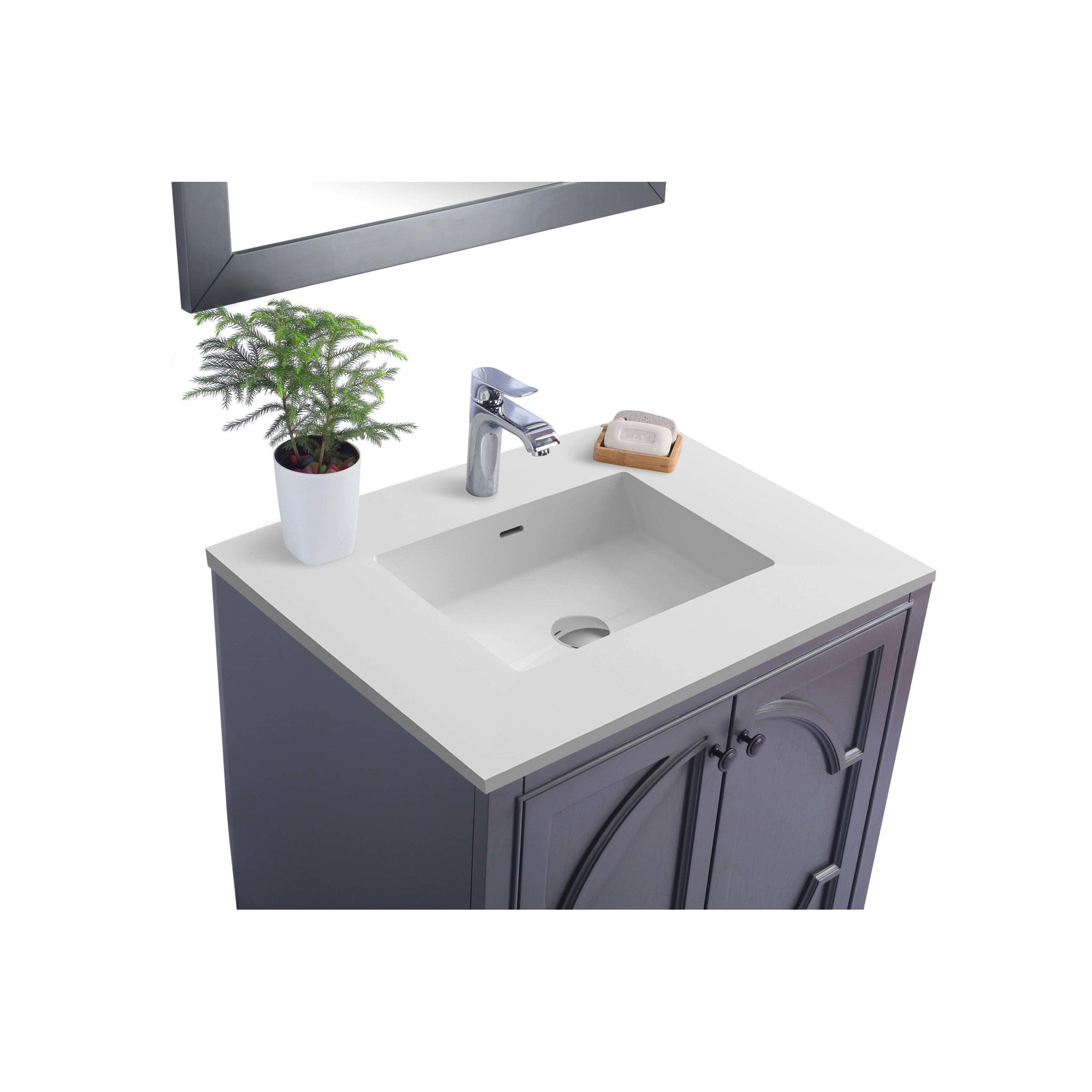 Odyssey 30" Maple Grey Bathroom Vanity with Matte White VIVA Stone Solid Surface Countertop