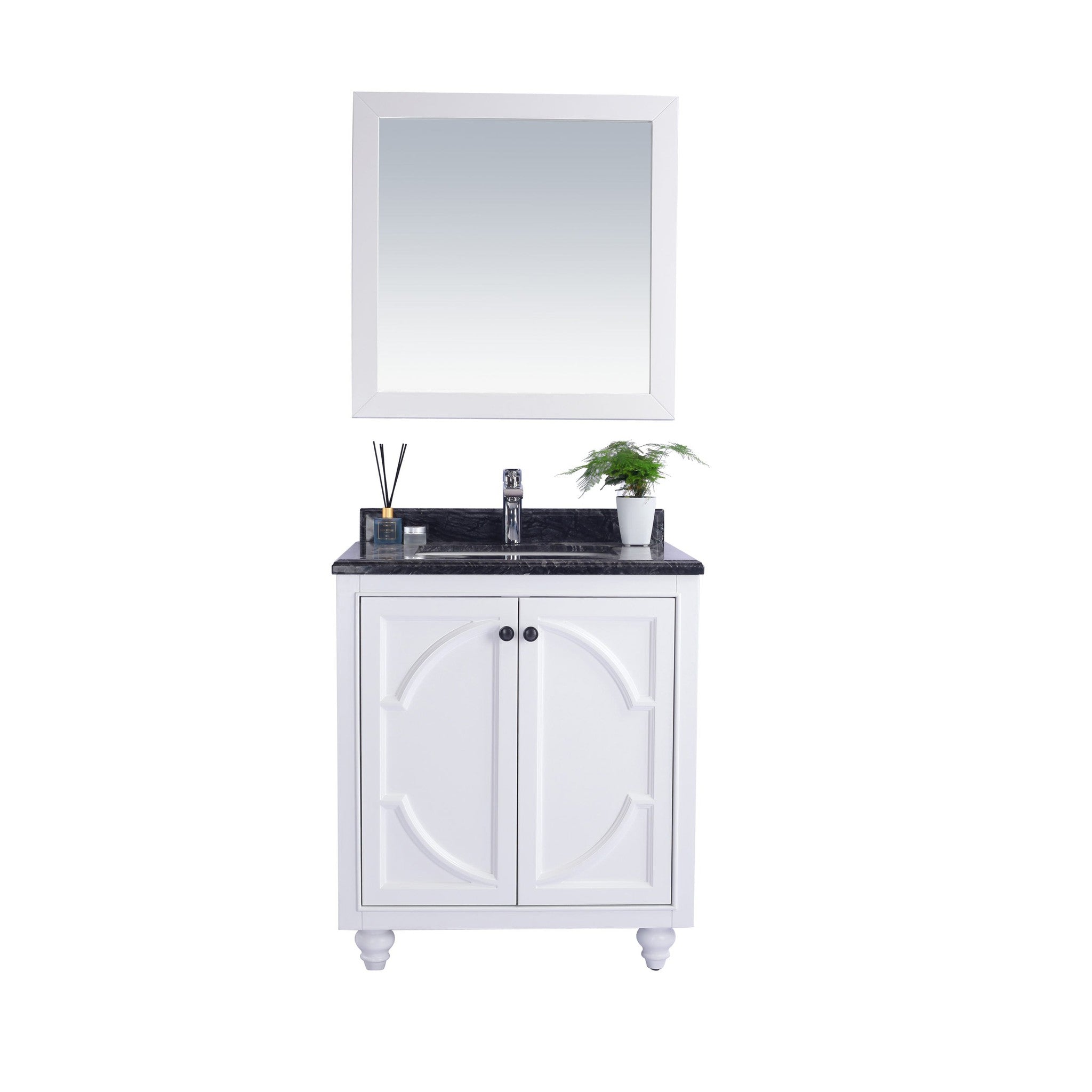 Odyssey 30" White Bathroom Vanity with Black Wood Marble Countertop