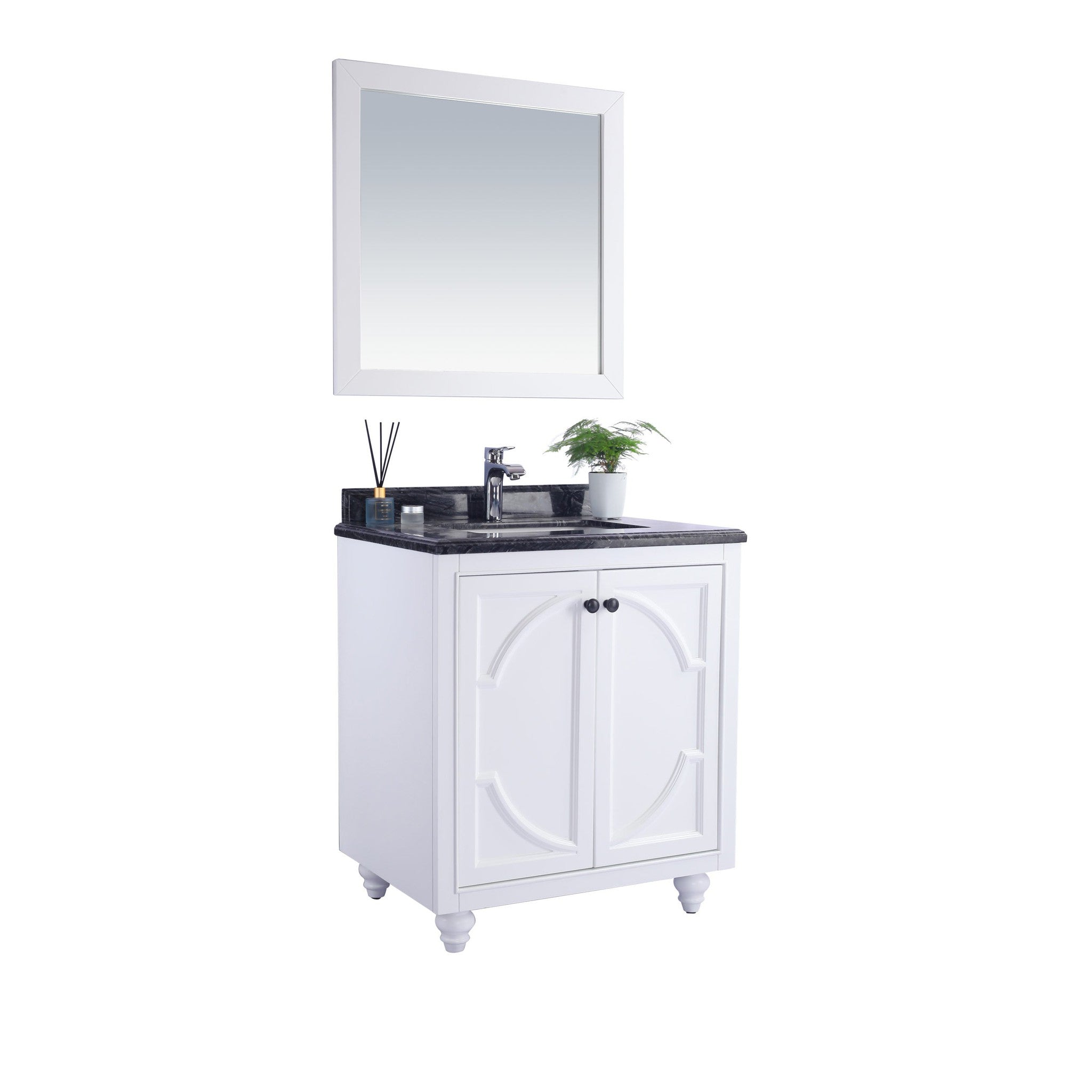 Odyssey 30" White Bathroom Vanity with Black Wood Marble Countertop