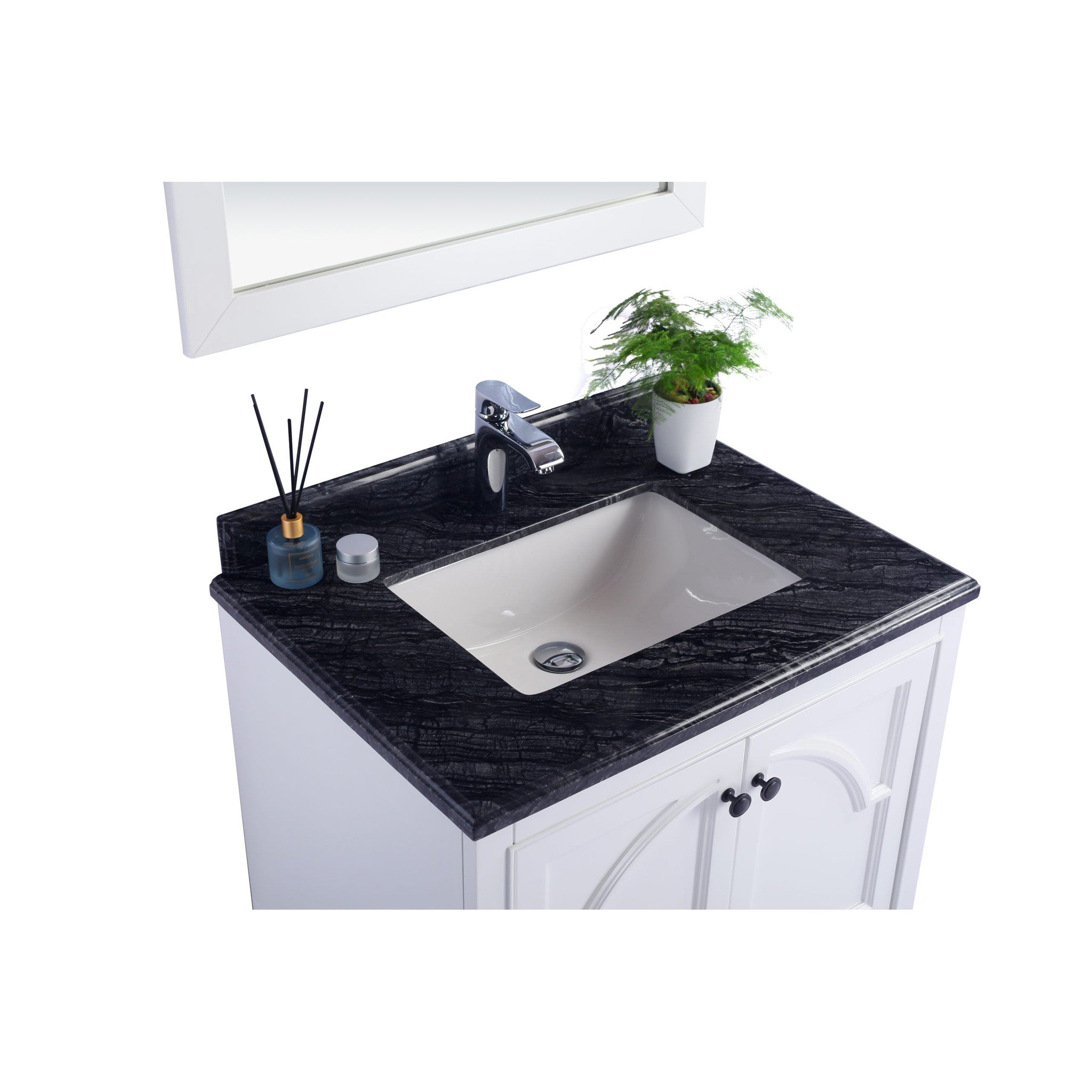 Odyssey 30" White Bathroom Vanity with Black Wood Marble Countertop