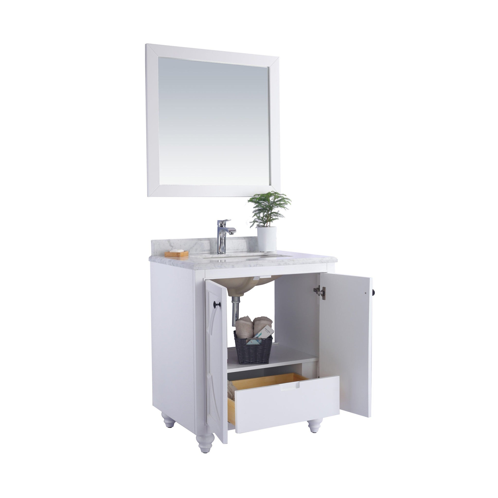 Odyssey 30" White Bathroom Vanity with Black Wood Marble Countertop