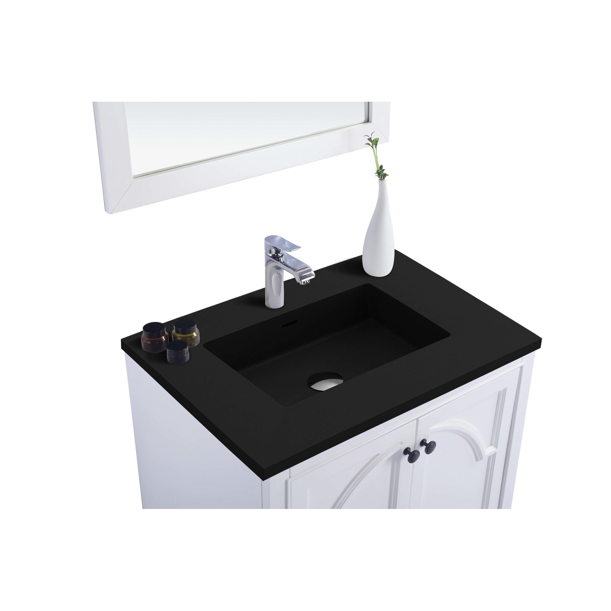 Odyssey 30" White Bathroom Vanity with Matte Black VIVA Stone Solid Surface Countertop