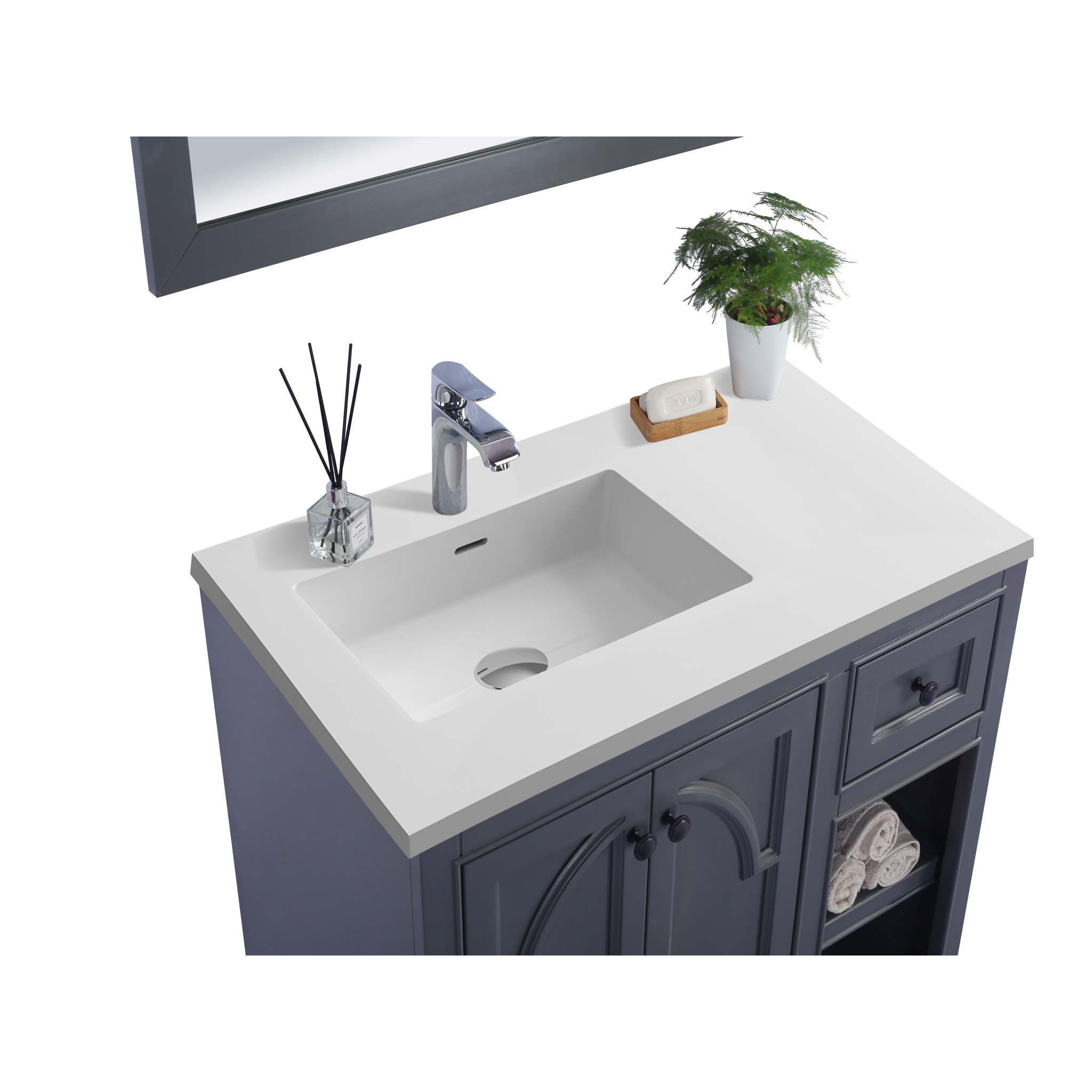 Odyssey 36" Maple Grey Bathroom Vanity with Matte White VIVA Stone Solid Surface Countertop