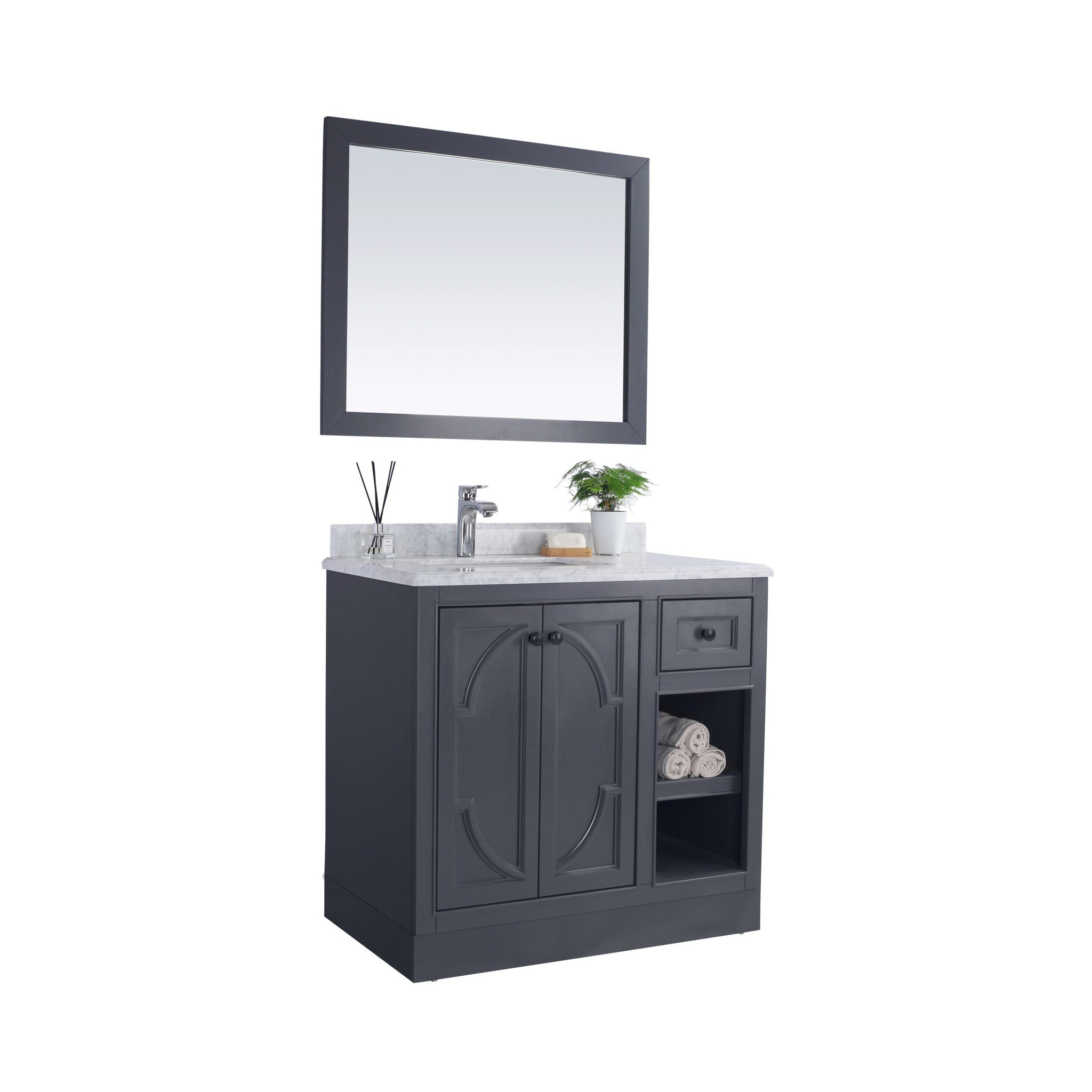 Odyssey 36" Maple Grey Bathroom Vanity with White Carrara Marble Countertop