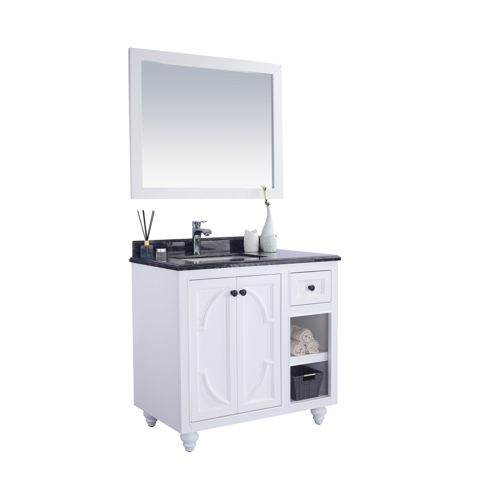 Odyssey 36" White Bathroom Vanity with Black Wood Marble Countertop