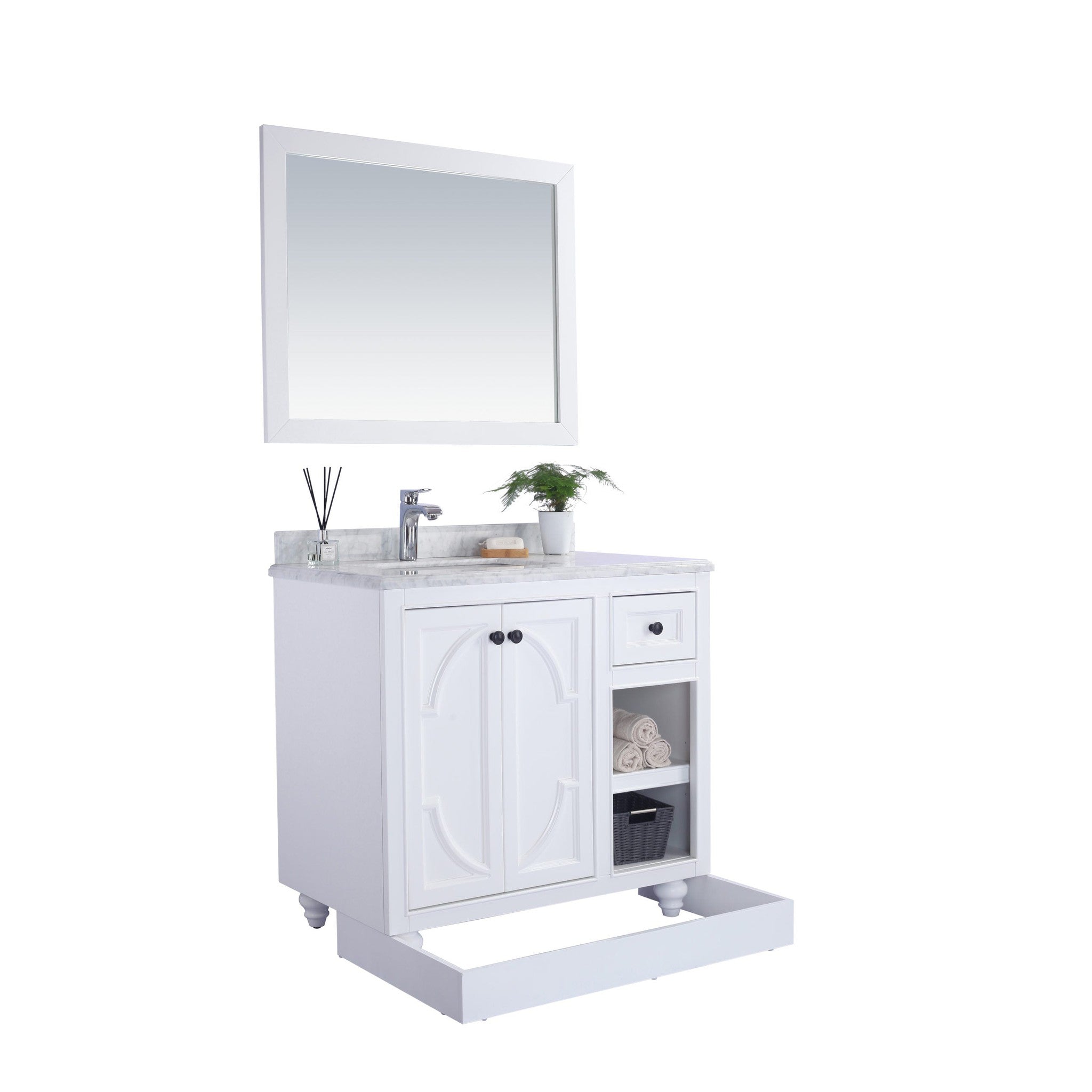 Odyssey 36" White Bathroom Vanity with Black Wood Marble Countertop